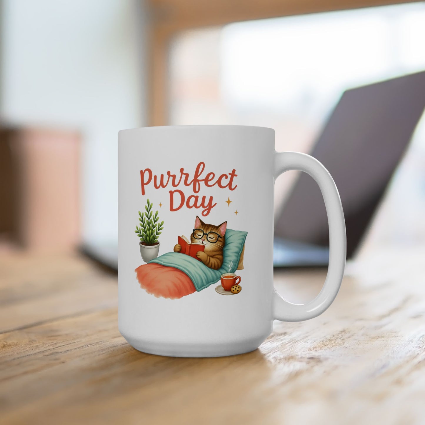 Purrfect Day – Cozy Cat Reading Adorable Coffee Mug (11oz & 15oz)