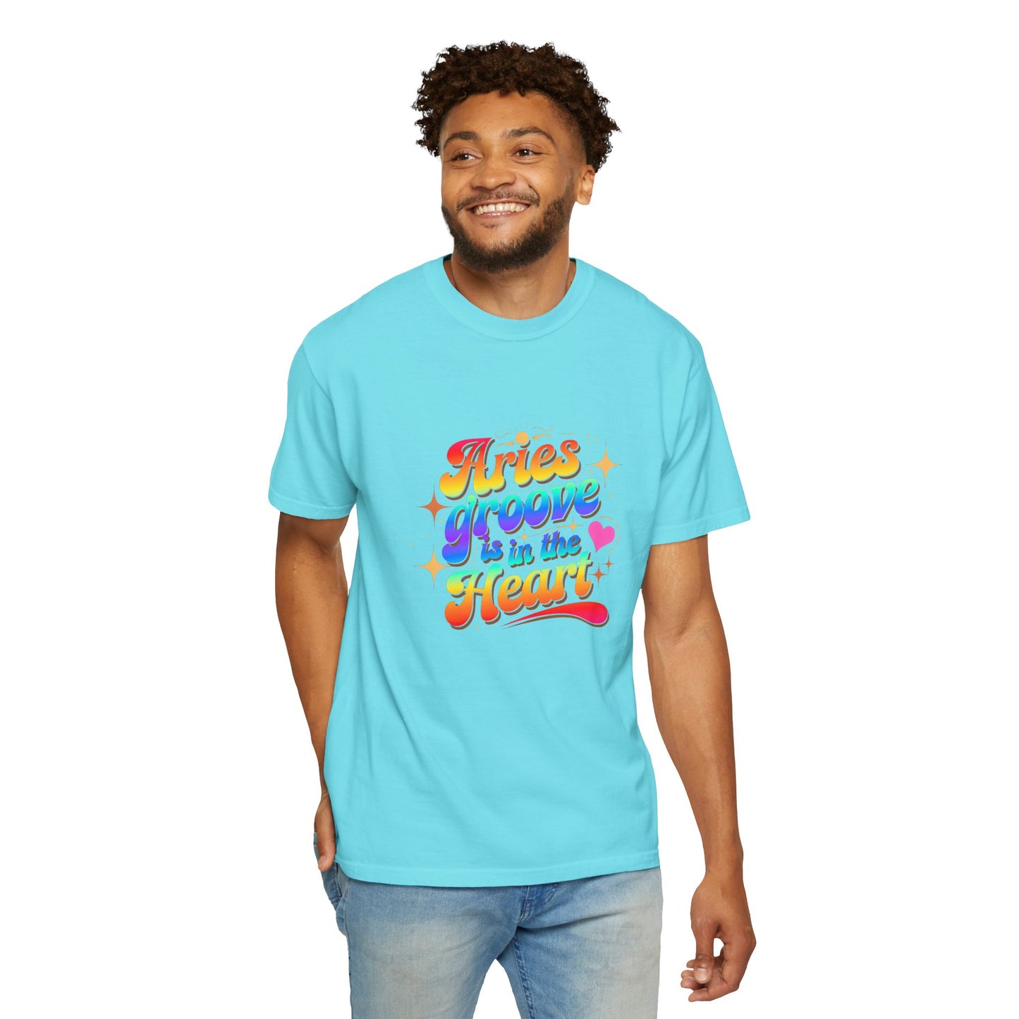 Aries Groove Is in the Heart – Rainbow Retro Zodiac Tee