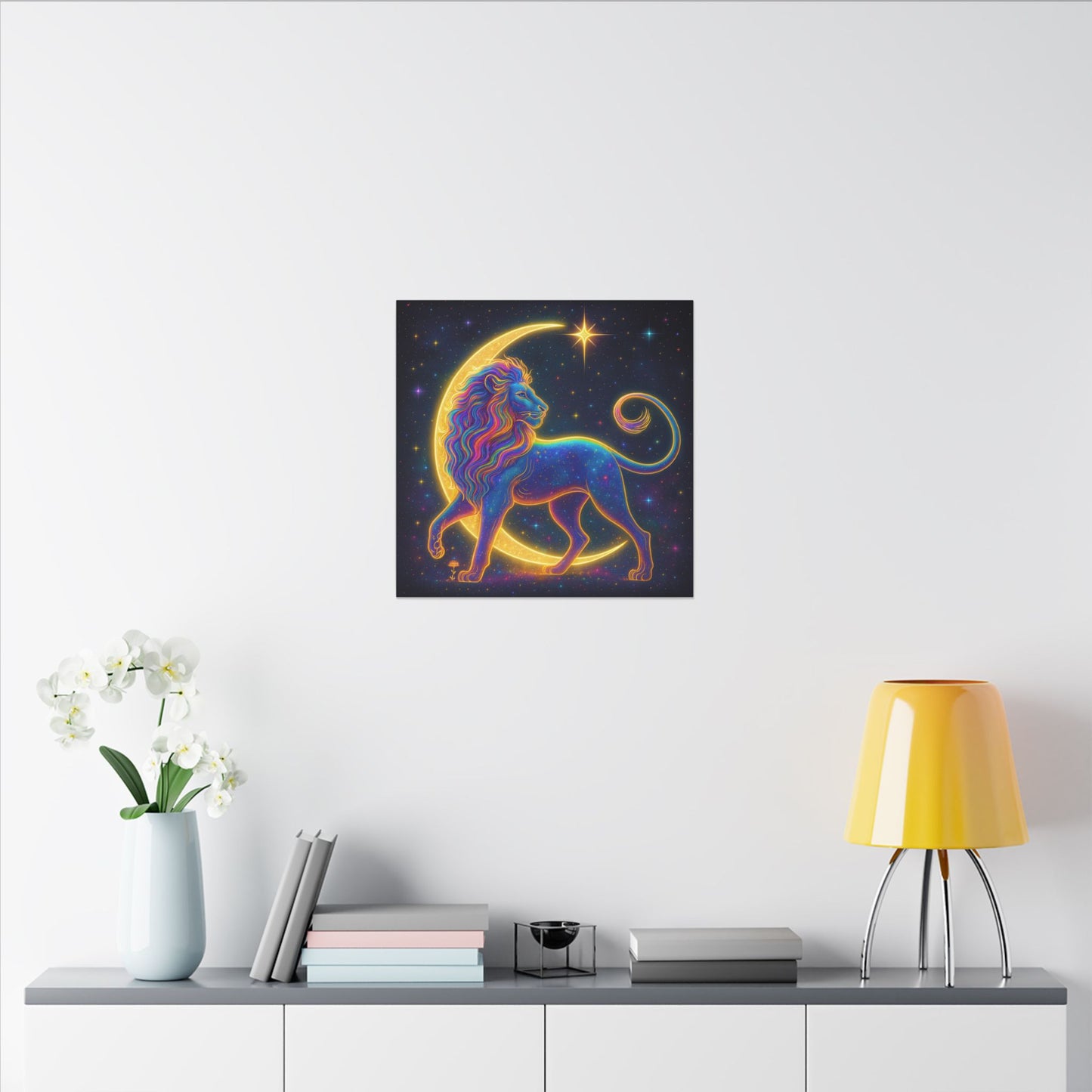 Radiant Rainbow Lion – Celestial Wall Art (Leo Inspired)