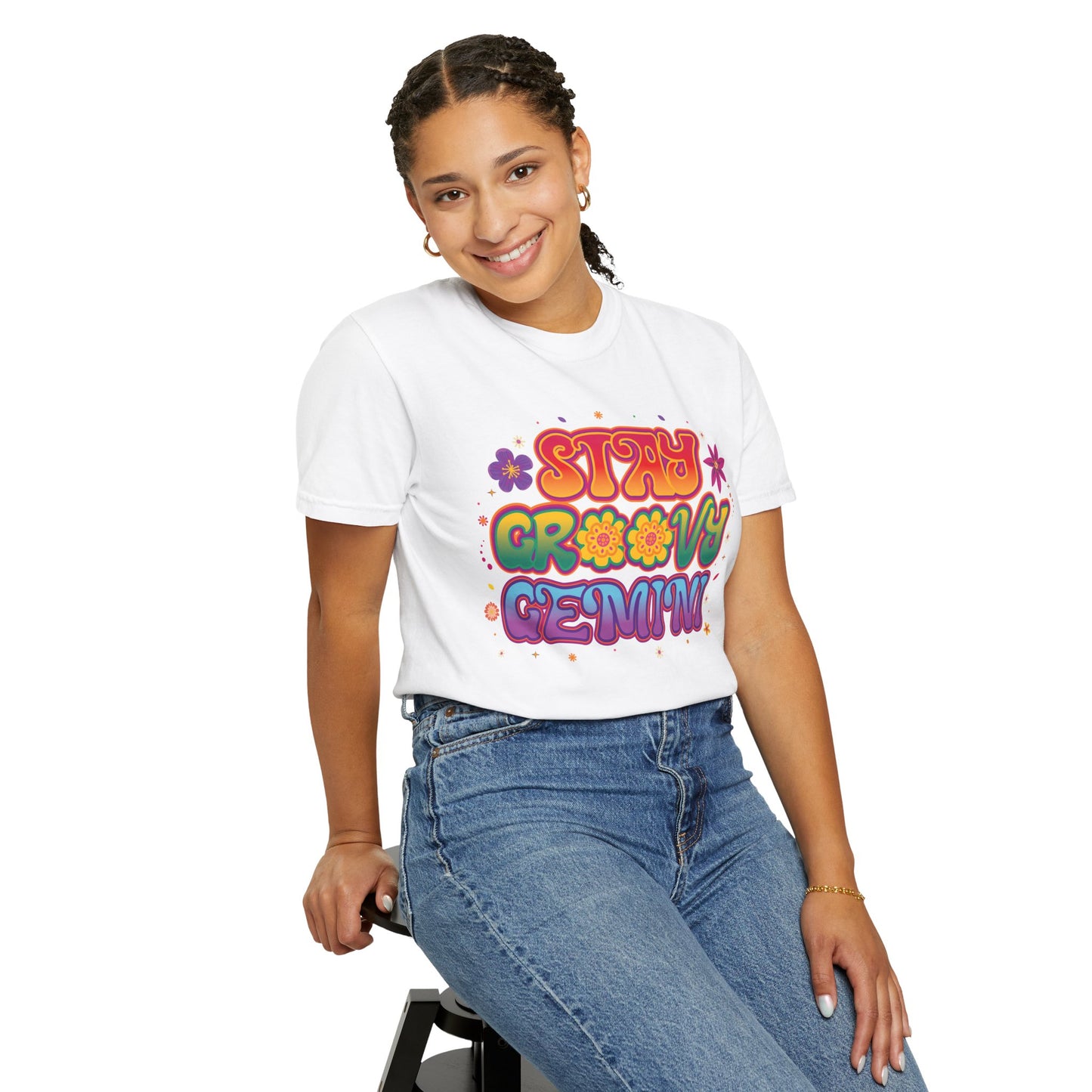 Stay Groovy Gemini – Flower Power Retro Zodiac Tee