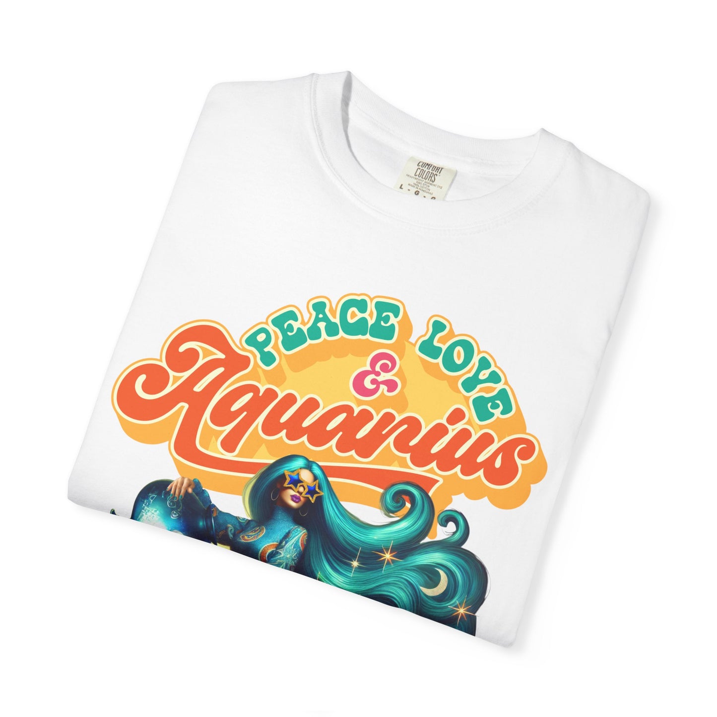 Peace Love & Aquarius – Retro Zodiac Water Bearer Tee