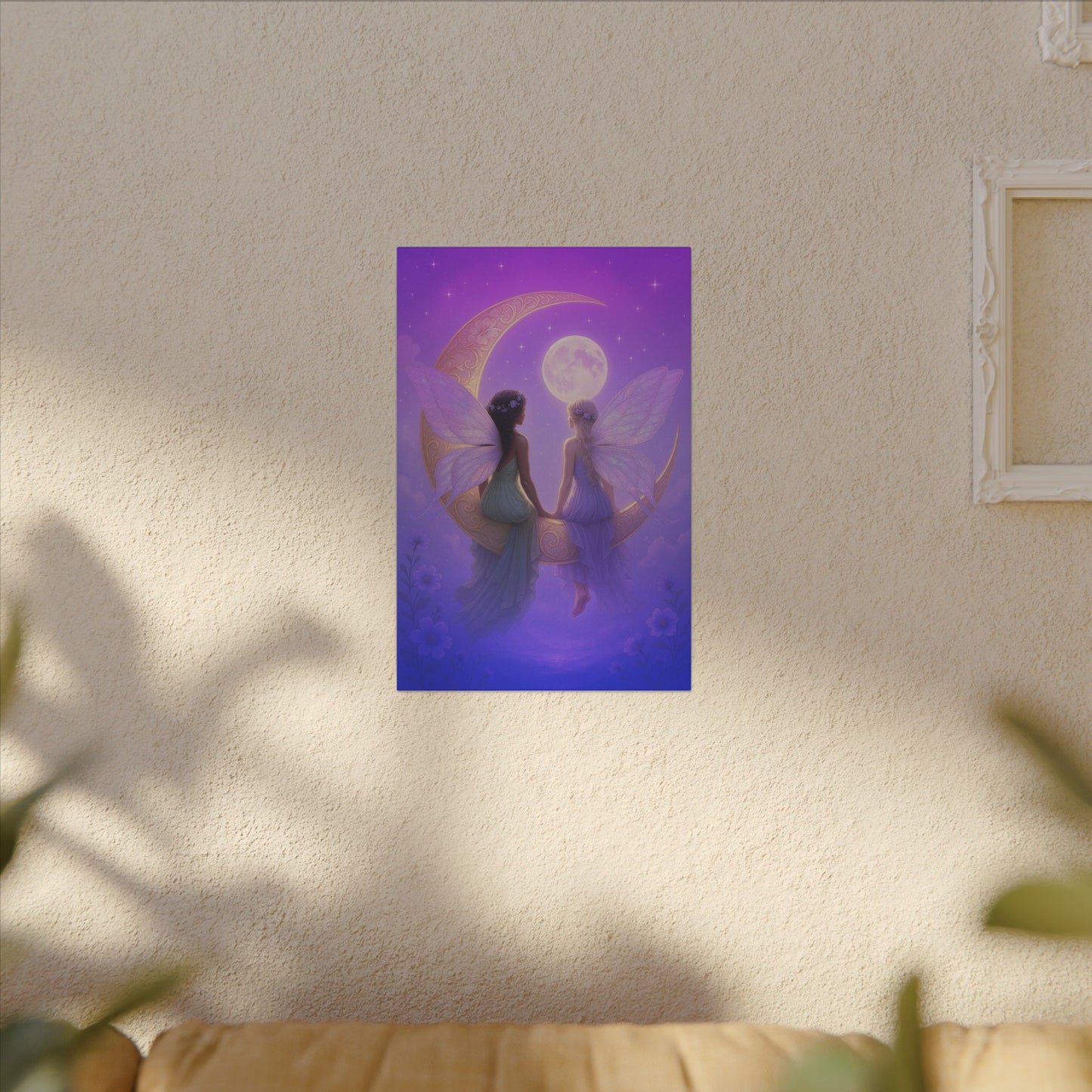 Fairy Friends on the Moon – Enchanted Purple Dream Wall Art