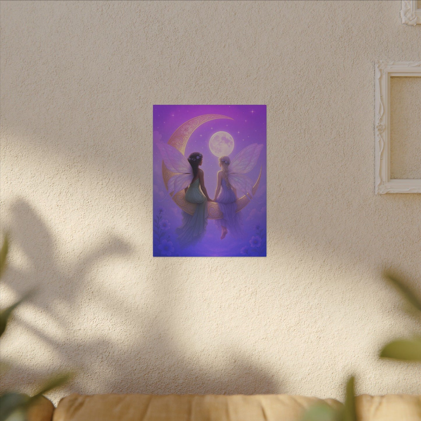Fairy Friends on the Moon – Enchanted Purple Dream Wall Art