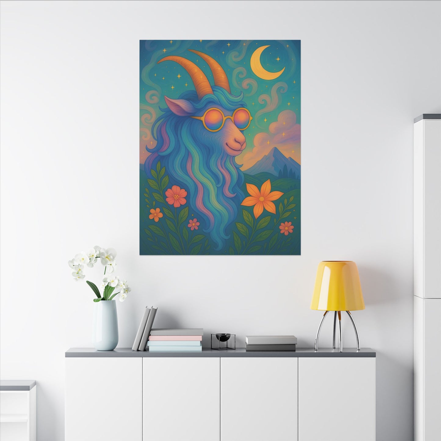 Capricorn Dreams – Radiant Retro Goat Wall Art