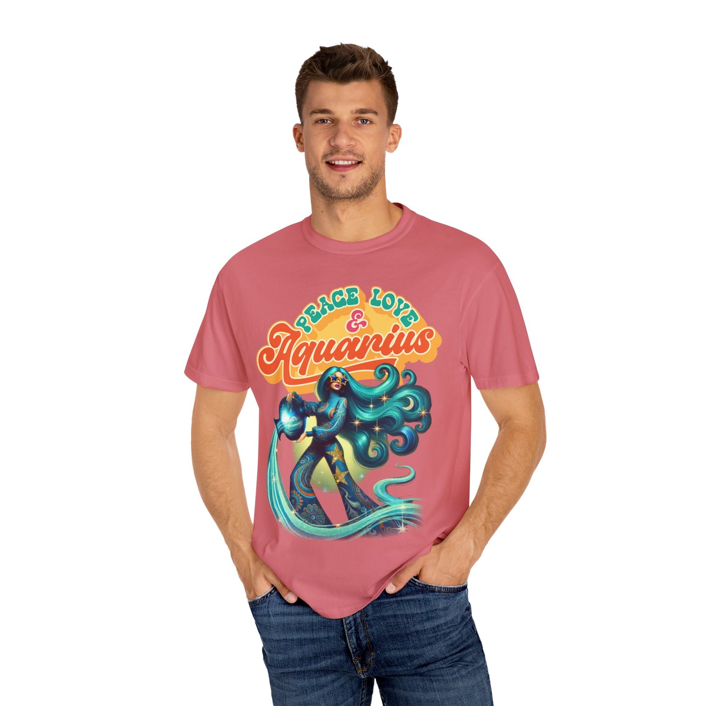 Peace Love & Aquarius – Retro Zodiac Water Bearer Tee