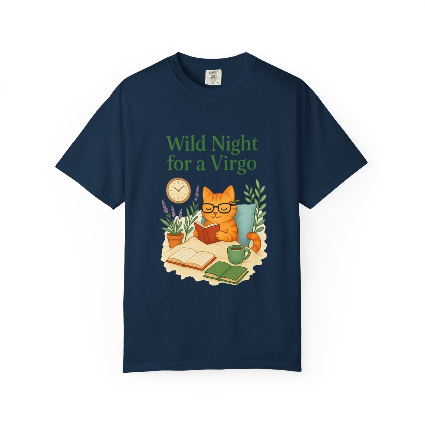 Wild Night for a Virgo – Cozy Cat Tee for Bookish Earth Signs
