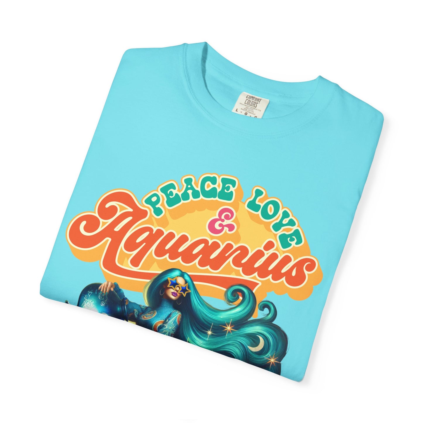 Peace Love & Aquarius – Retro Zodiac Water Bearer Tee
