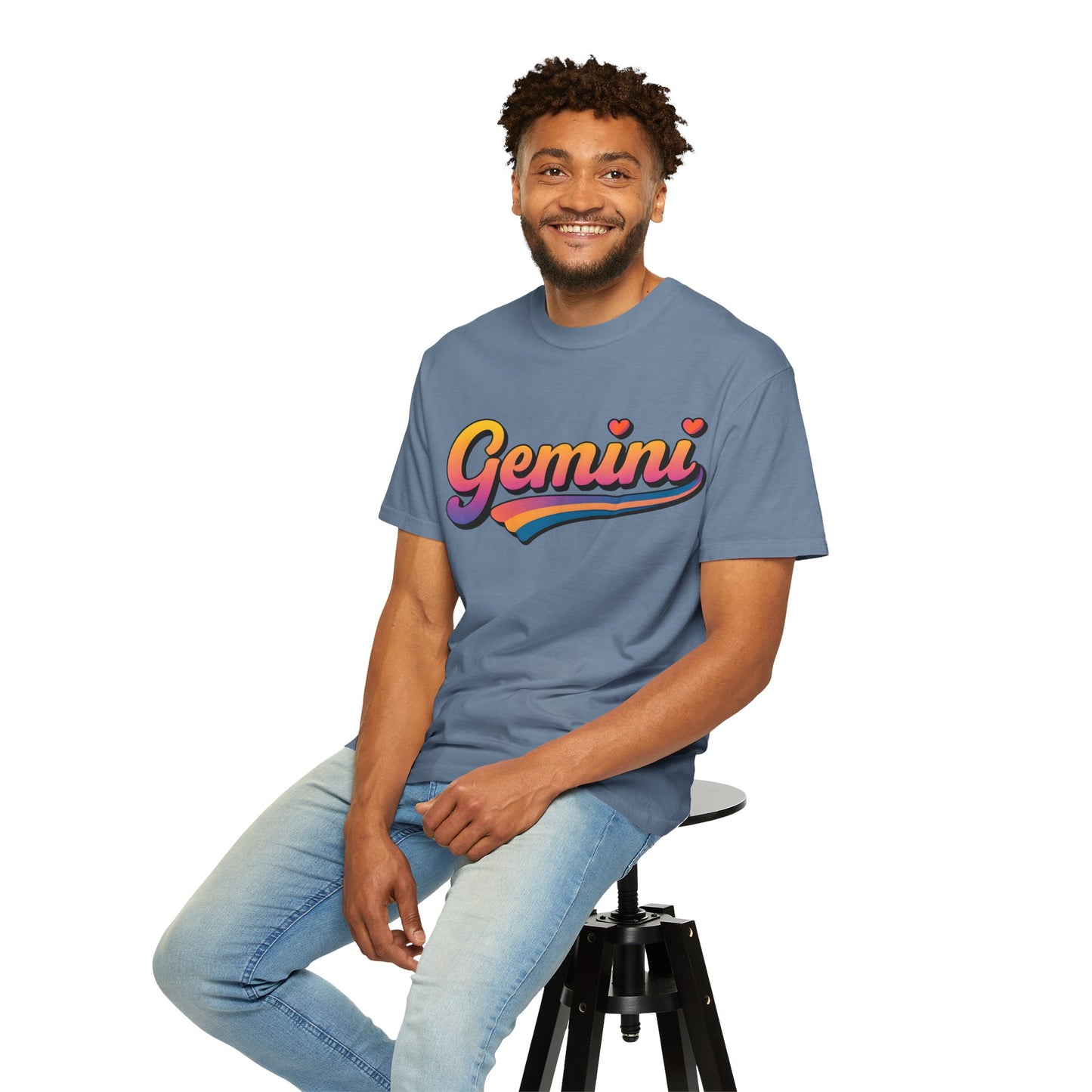 Gemini Retro Rainbow Heart Astrology Tee