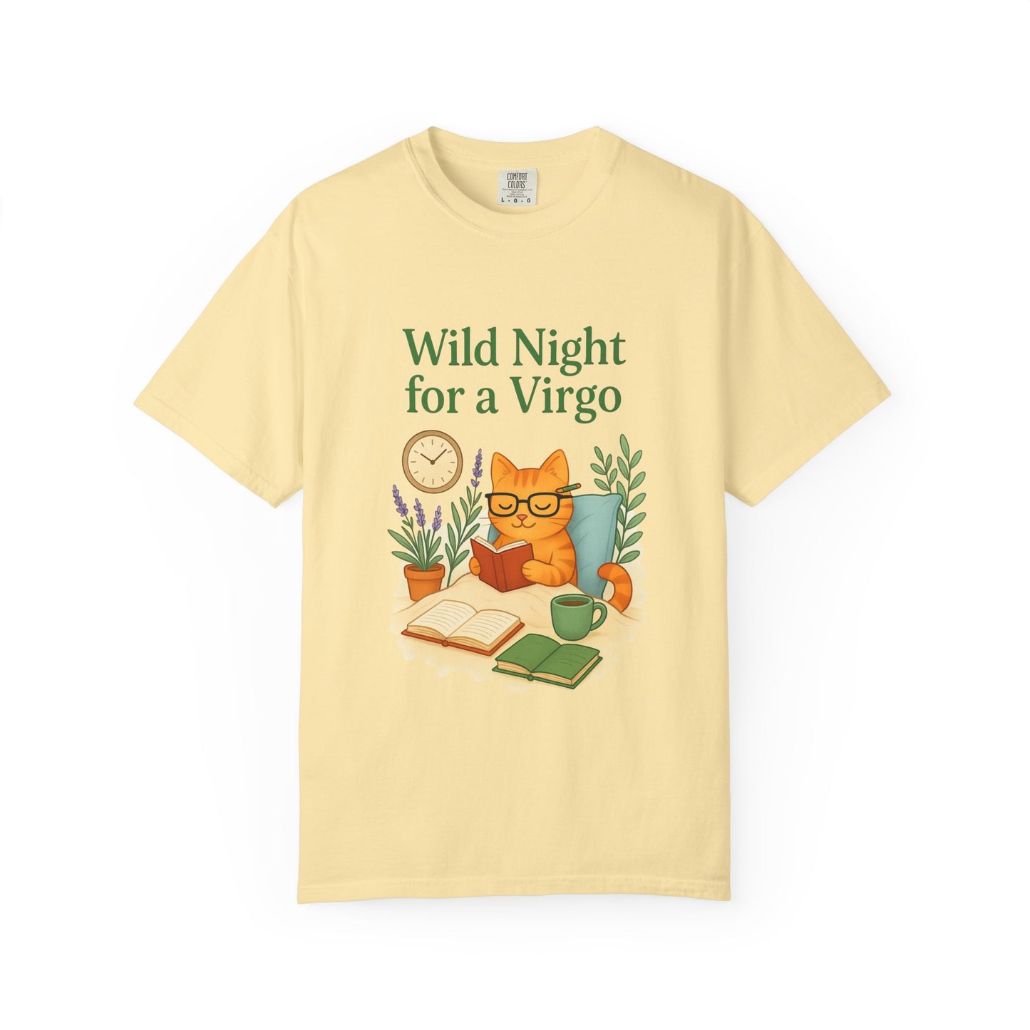 Wild Night for a Virgo – Cozy Cat Tee for Bookish Earth Signs