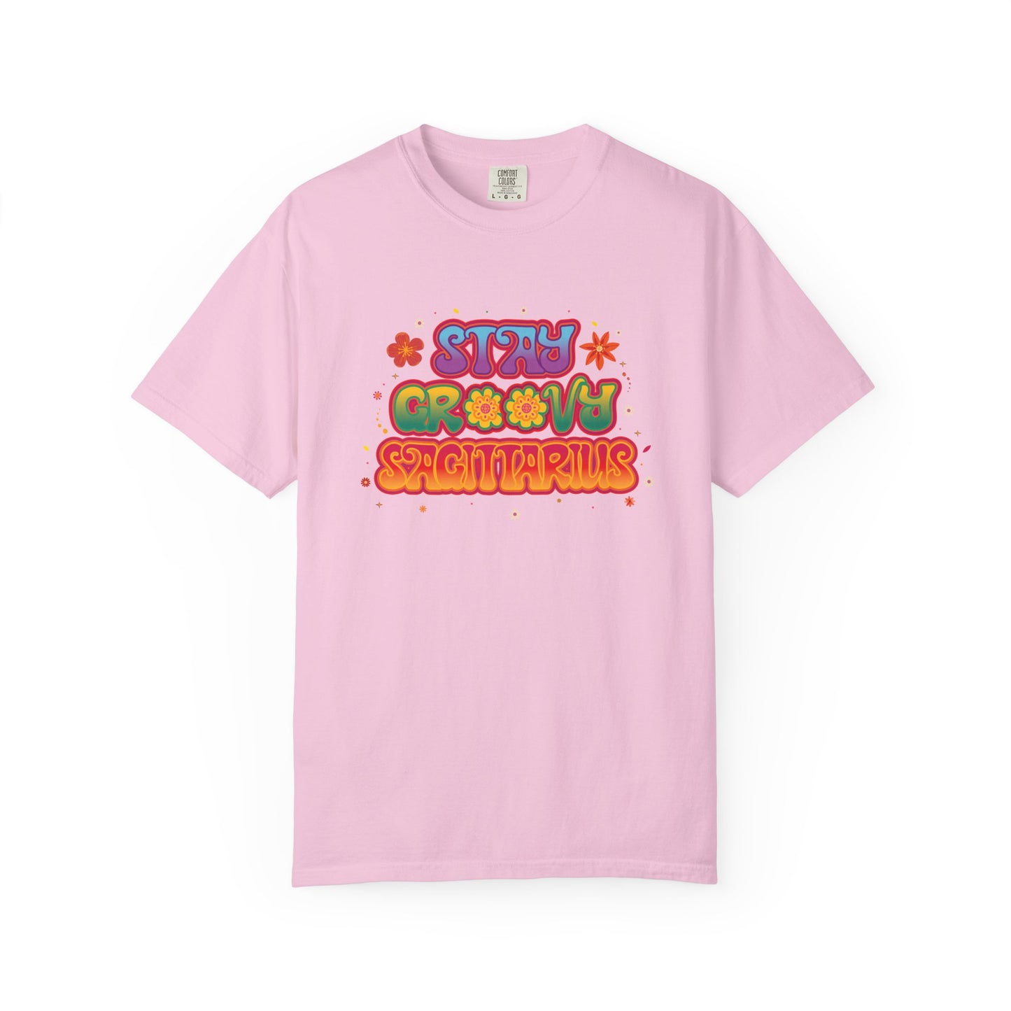 Stay Groovy Sagittarius – Retro Zodiac Flower Power Tee