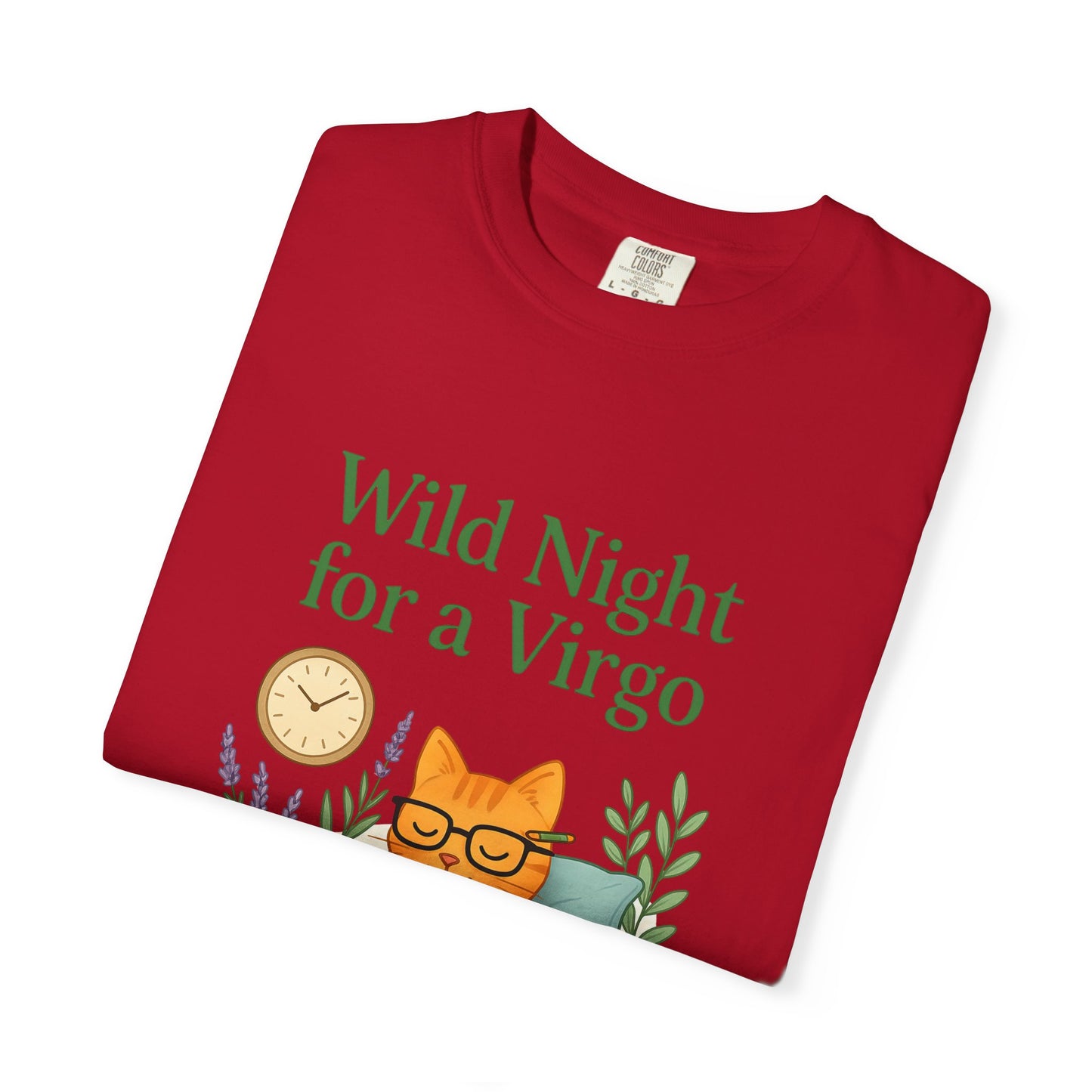 Wild Night for a Virgo – Cozy Cat Tee for Bookish Earth Signs