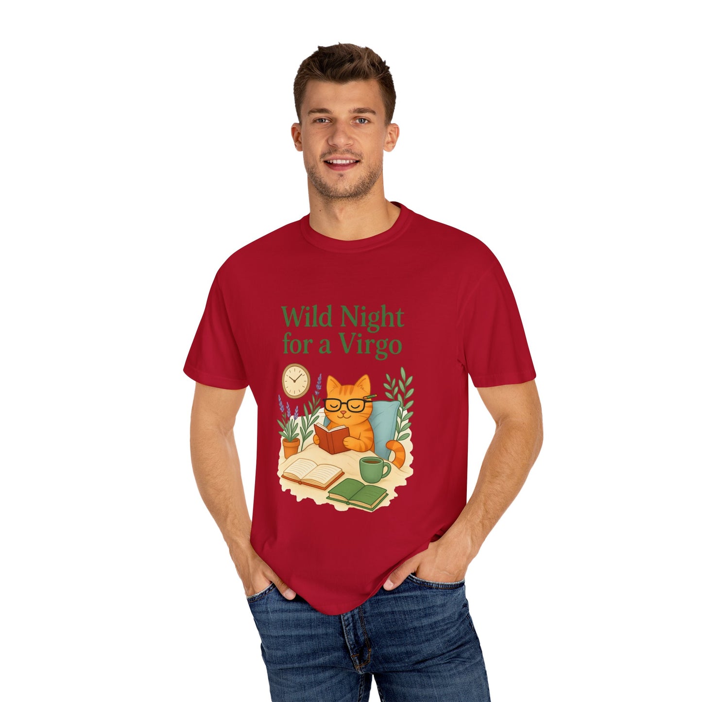 Wild Night for a Virgo – Cozy Cat Tee for Bookish Earth Signs