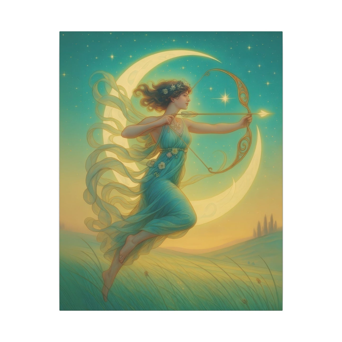 Artemis of the Stars – Celestial Moon Goddess Art Nouveau Canvas Wall Art