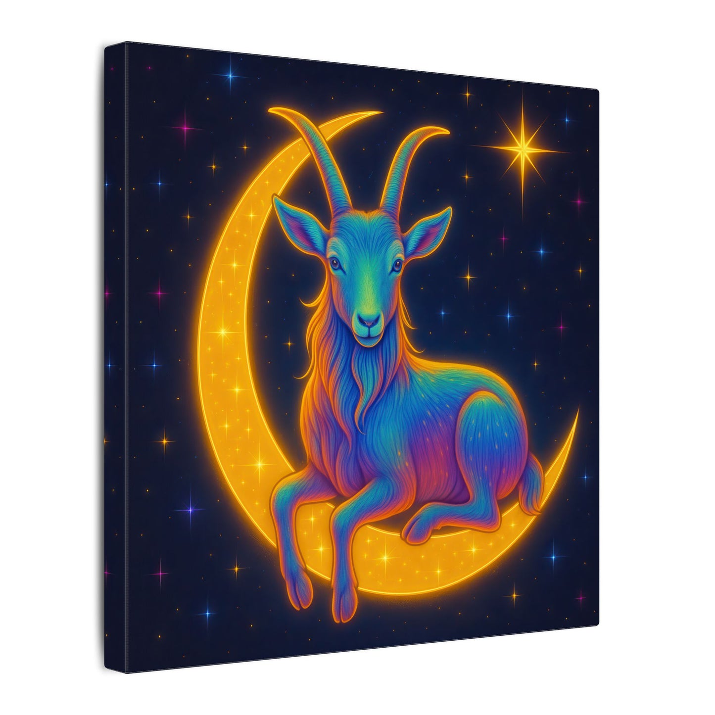 Rainbow Goat on the Moon – Capricorn Celestial Wall Art