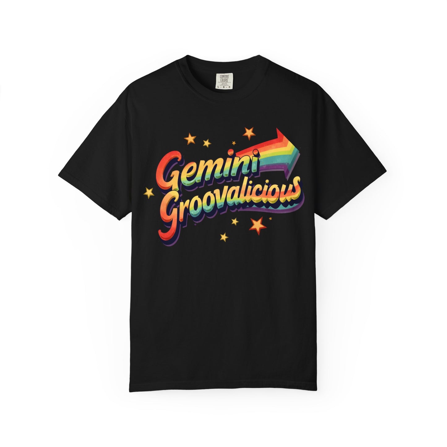 Gemini Groovalicious - Retro Rainbow Arrow Zodiac Tee