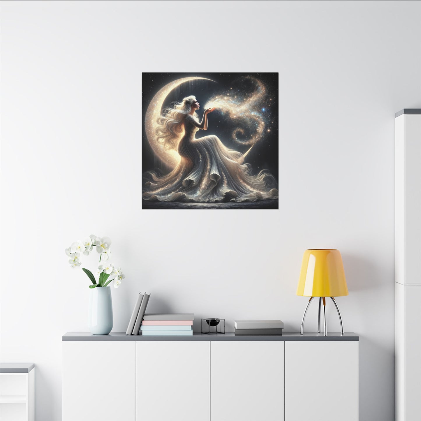 Stardust Wishes – Glamorous Moon Goddess Wall Art (Art Nouveau Inspired)