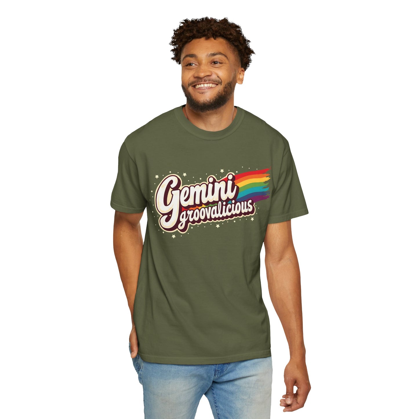 Gemini Groovalicious - Retro Rainbow Script Zodiac Tee