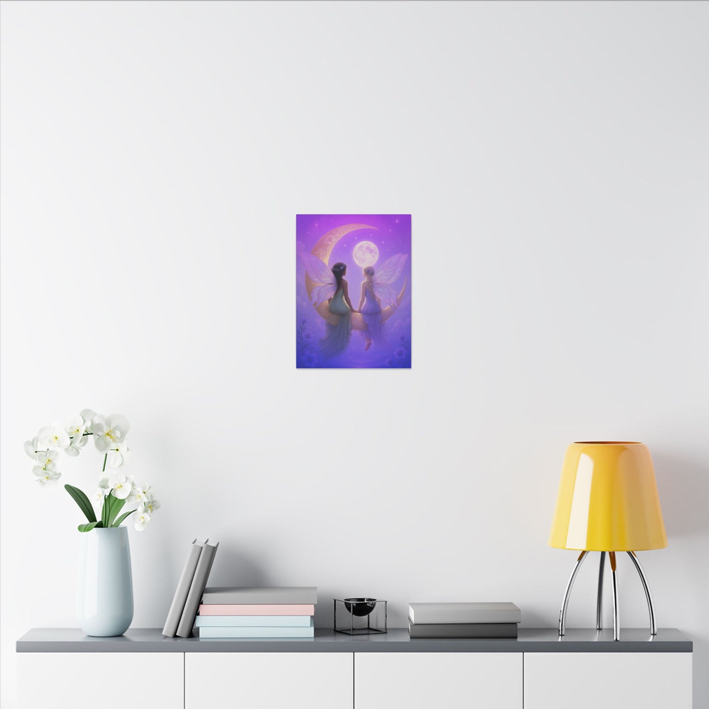Fairy Friends on the Moon – Enchanted Purple Dream Wall Art