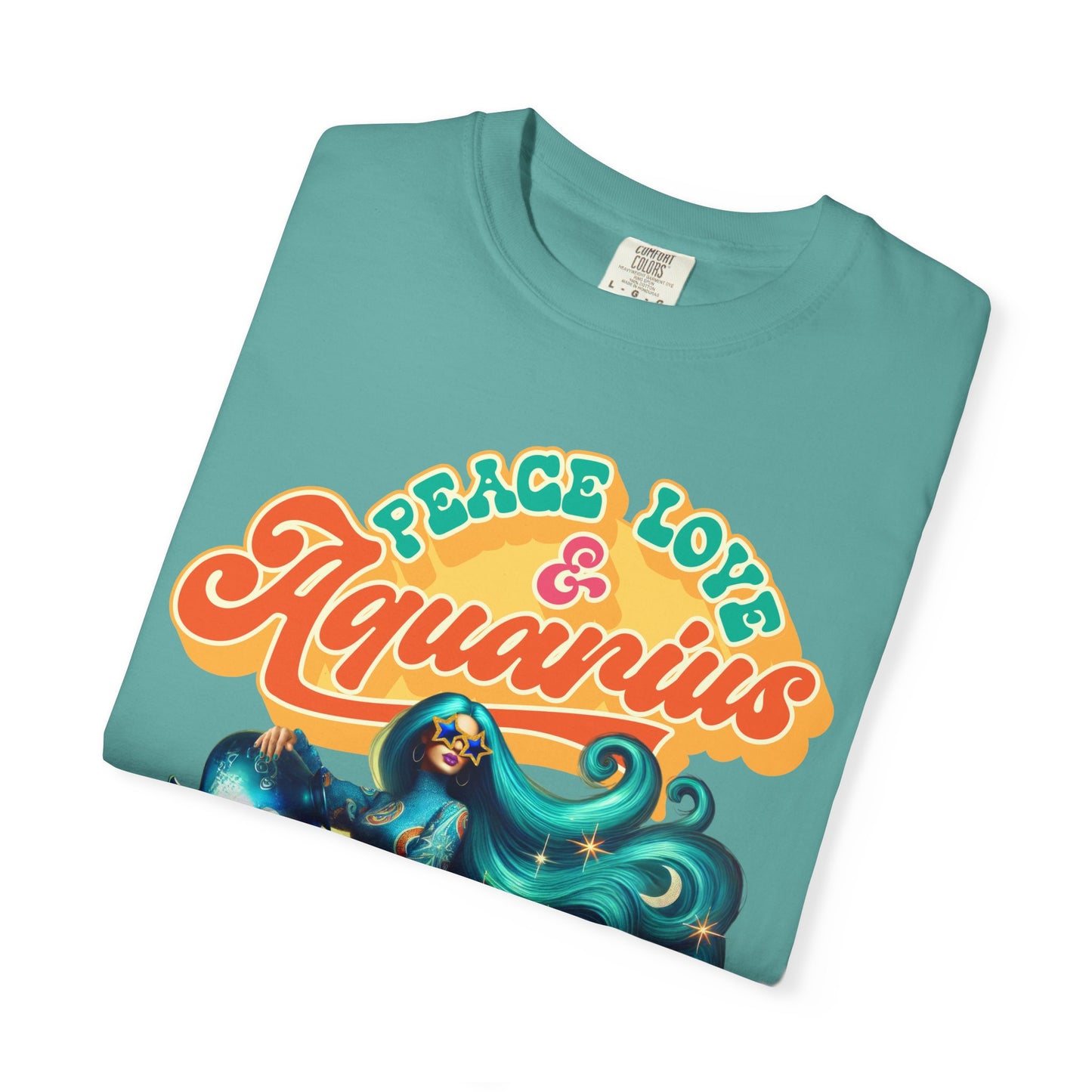 Peace Love & Aquarius – Retro Zodiac Water Bearer Tee