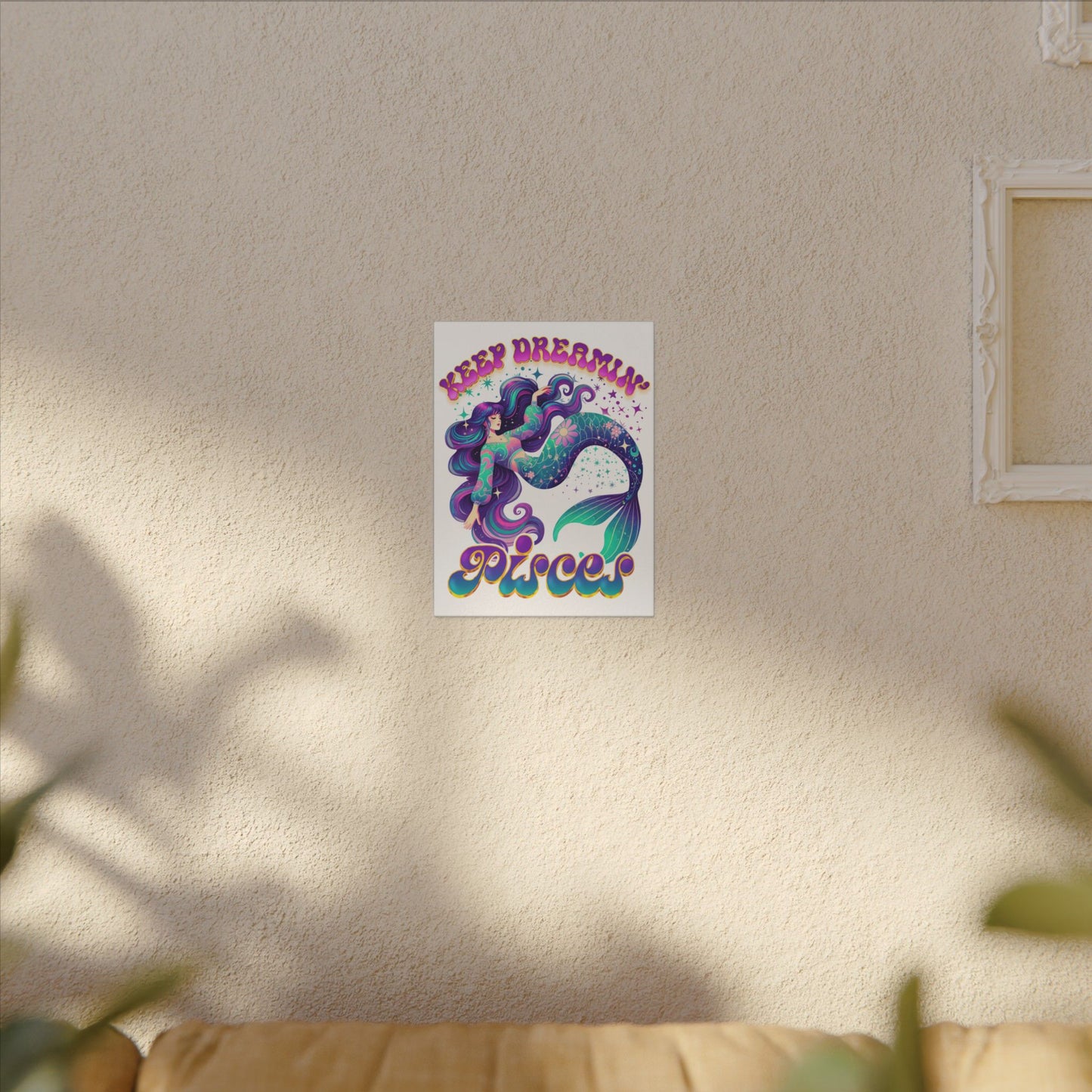 Keep Dreamin’ Pisces Mermaid – Retro Rainbow Zodiac Canvas Wall Art