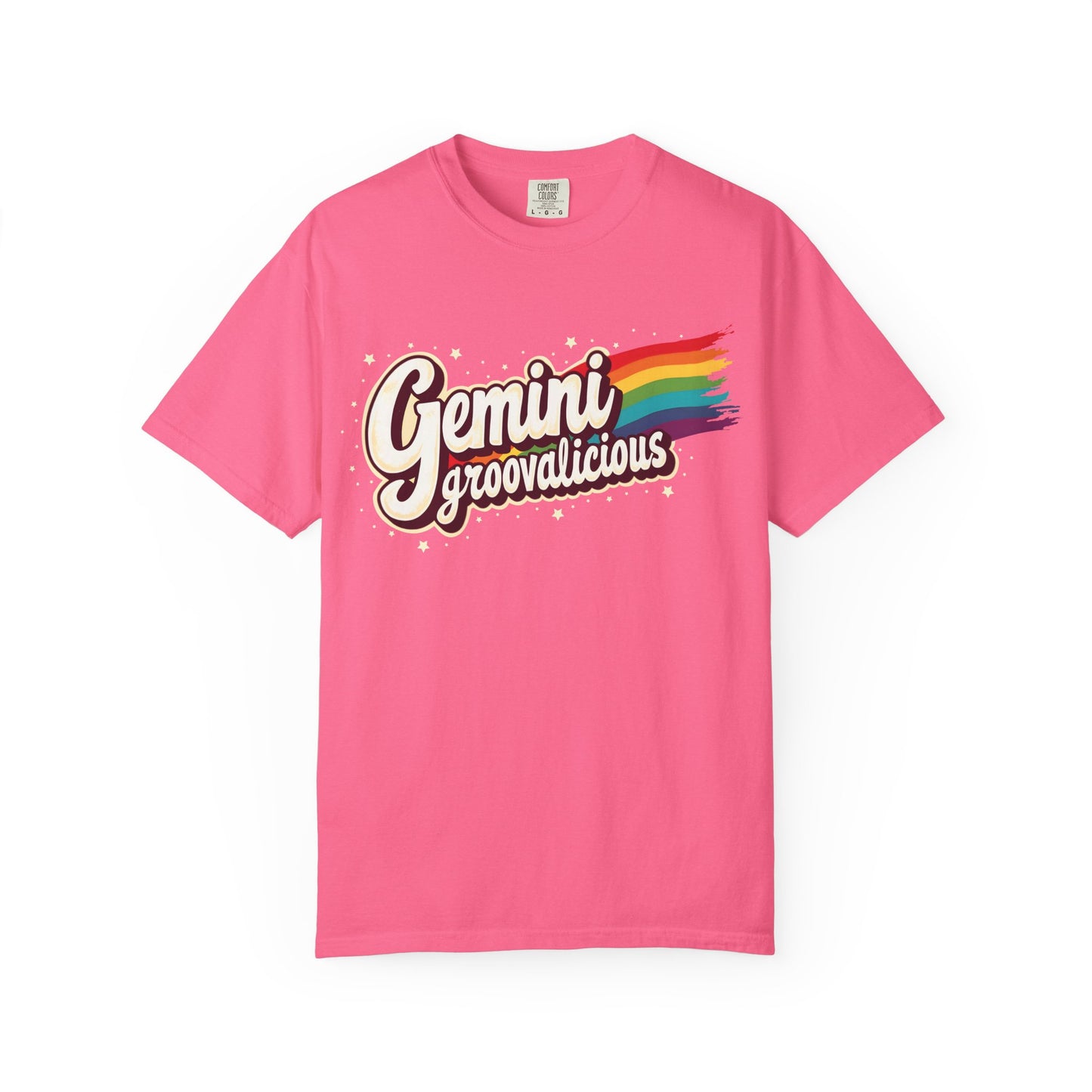 Gemini Groovalicious - Retro Rainbow Script Zodiac Tee