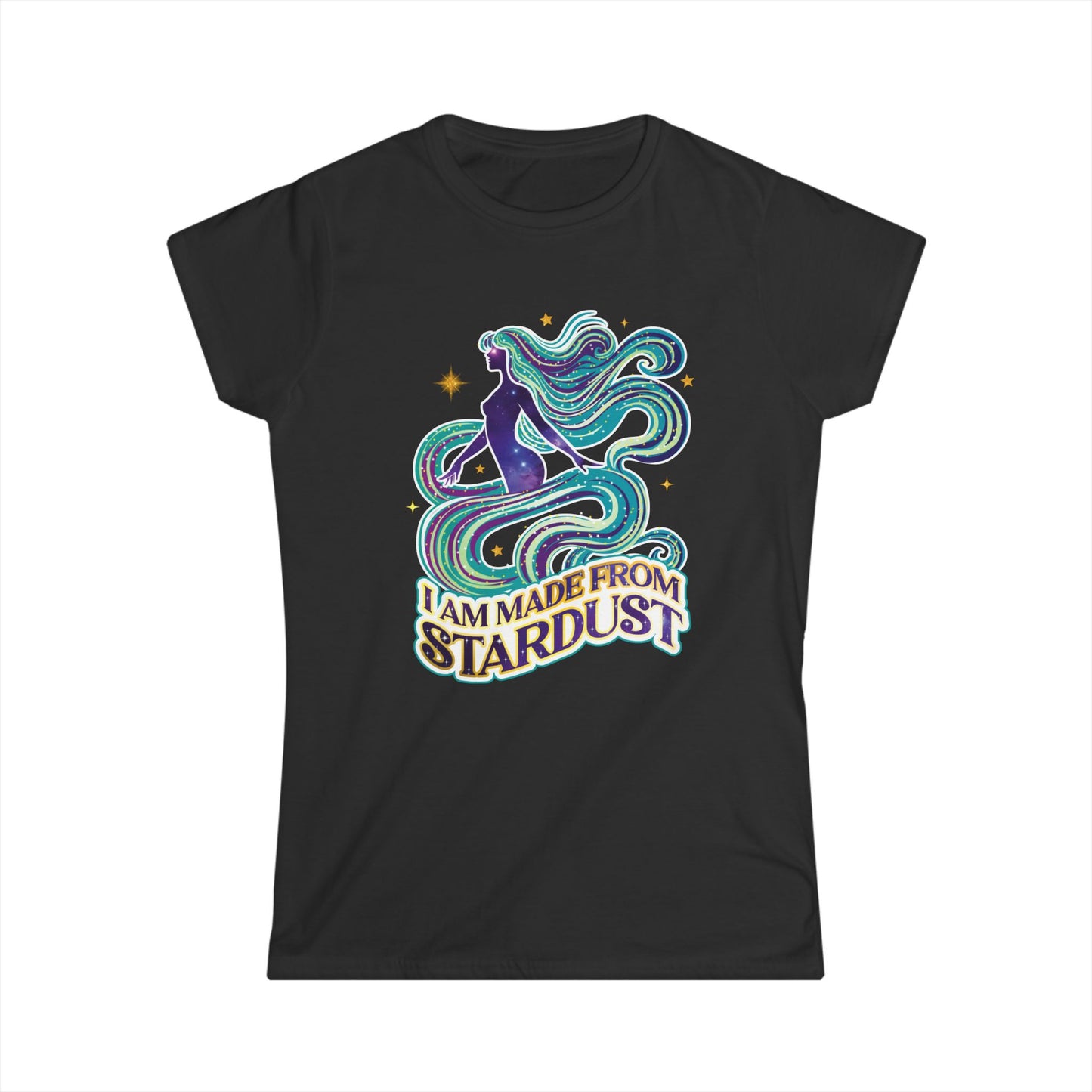 I Am Made From Stardust Black T-Shirt | Celestial Goddess Graphic Tee | Cosmic Affirmation Shirt | Women’s Fit Option