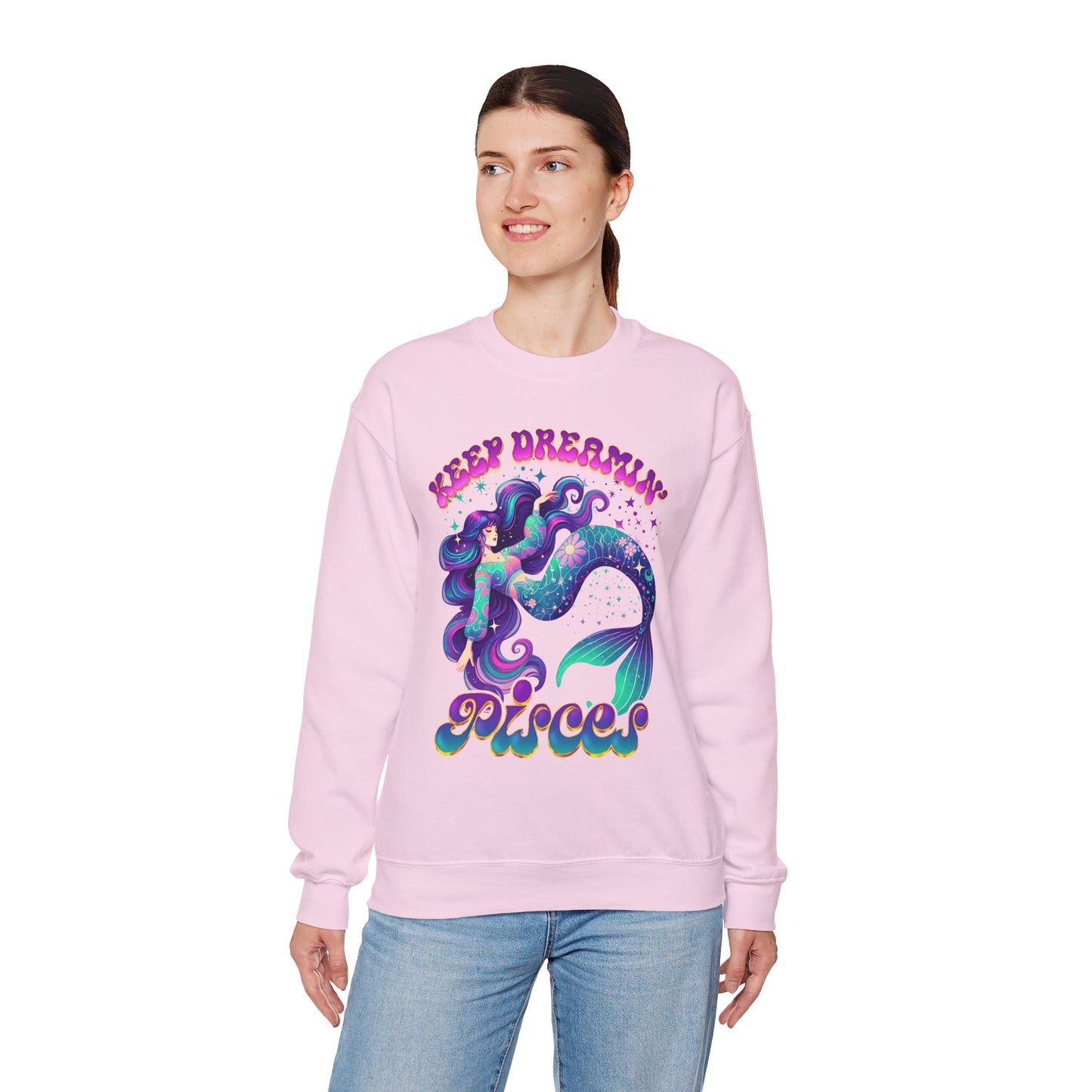Keep Dreamin’ Pisces Sweatshirt | Celestial Mermaid Zodiac Crewneck | Cozy Astrology Gift for Dreamers | Water Sign Horoscope Apparel | Soft Star Sign Pullover