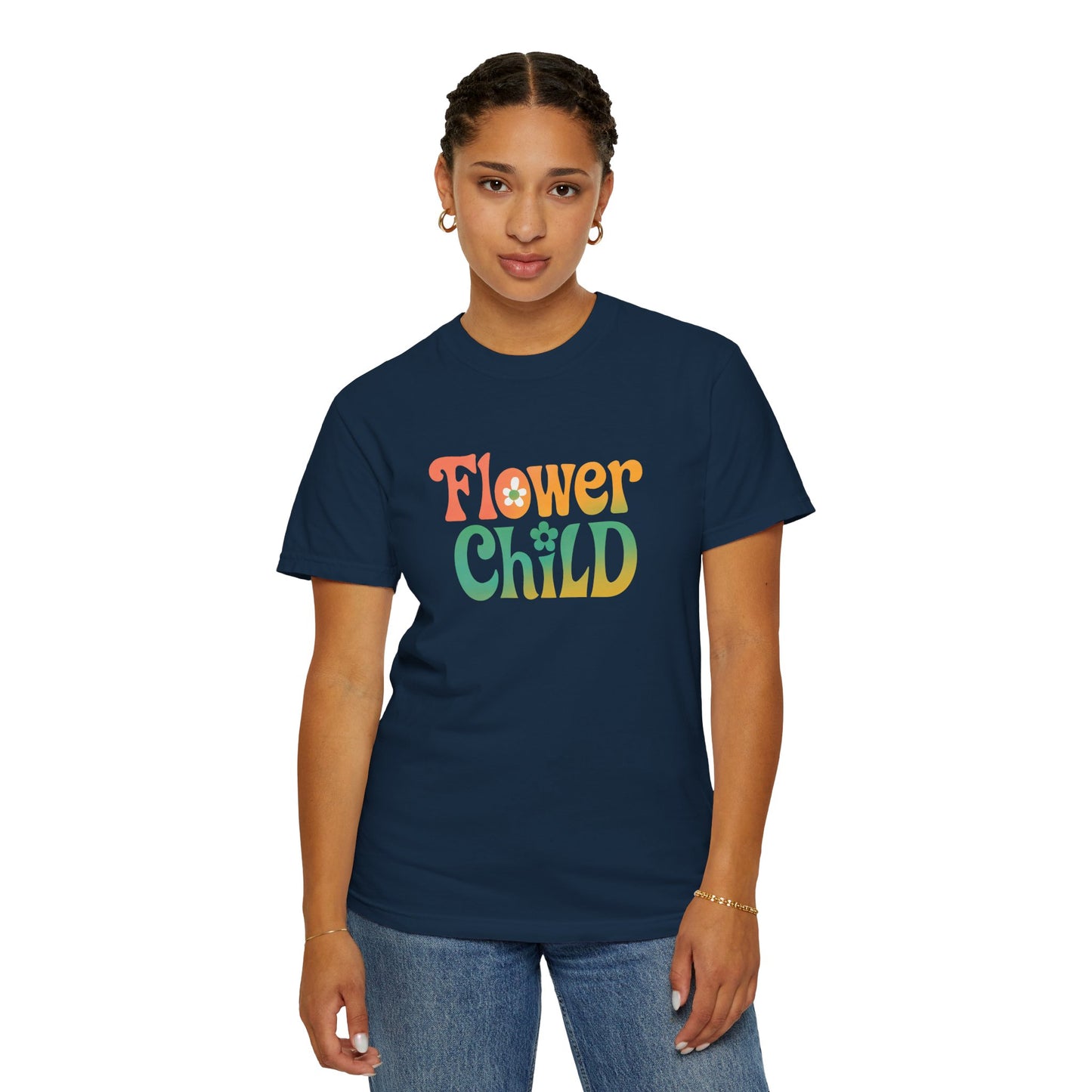 Flower Child Retro Colorful Tee – Groovy 70s Comfort Colors Shirt