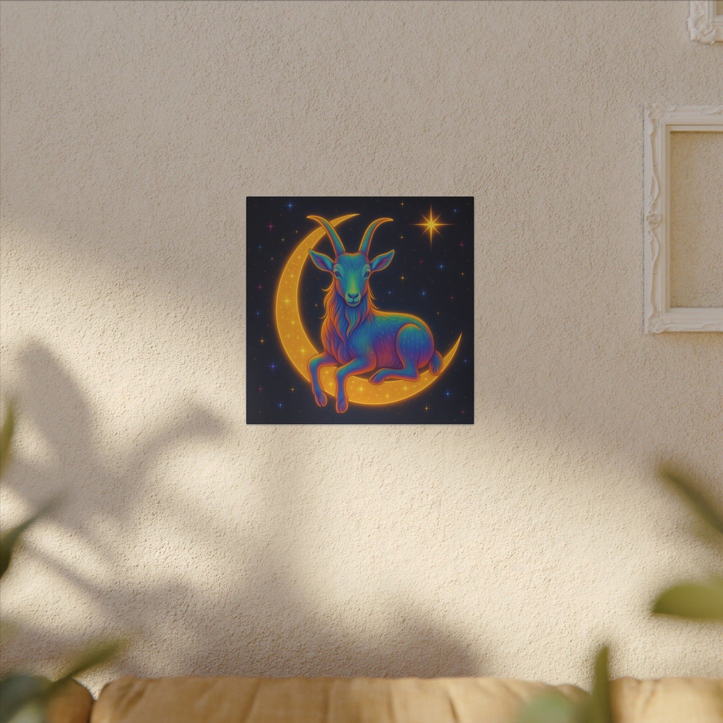 Rainbow Goat on the Moon – Capricorn Celestial Wall Art