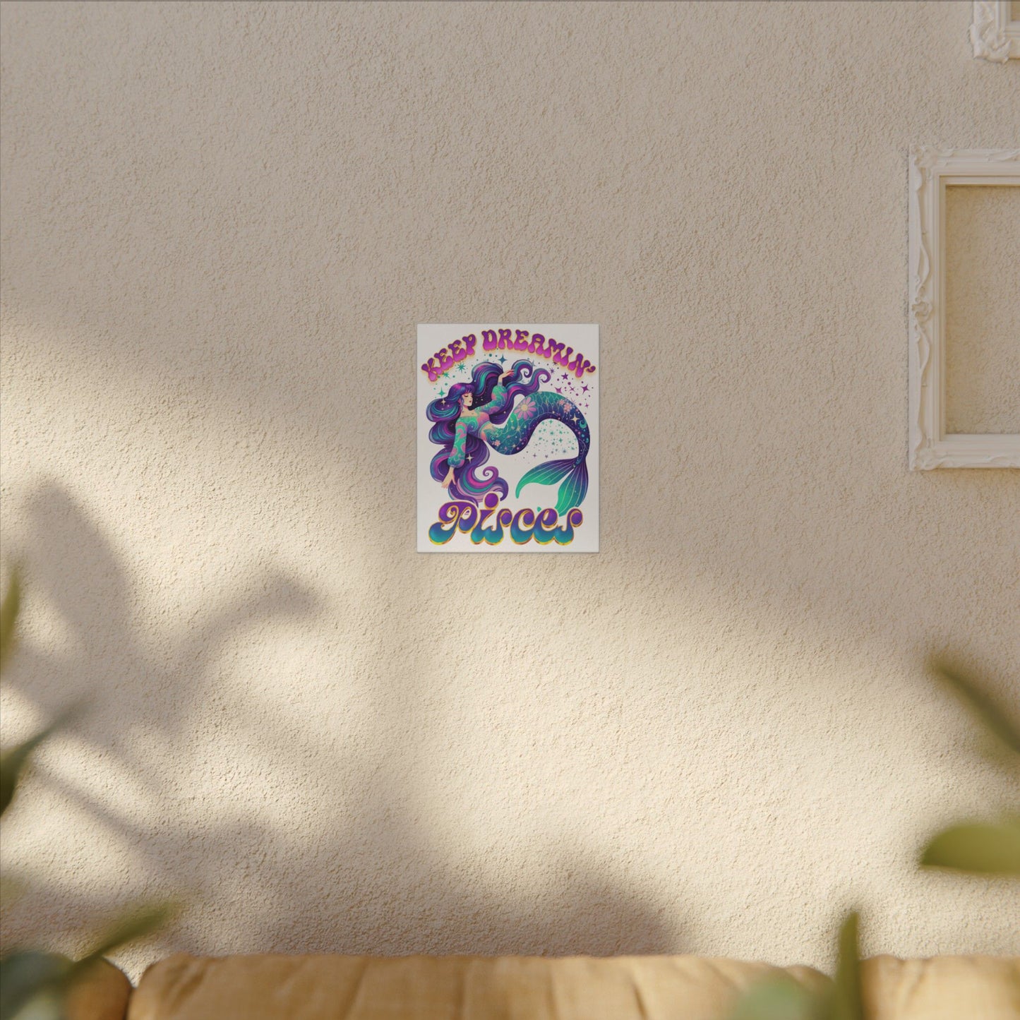 Keep Dreamin’ Pisces Mermaid – Retro Rainbow Zodiac Canvas Wall Art