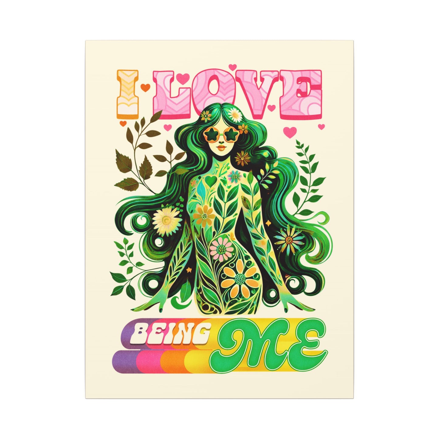 Mystical Retro Goddess Canvas Wall Art – Psychedelic Self-Love Botanical Design