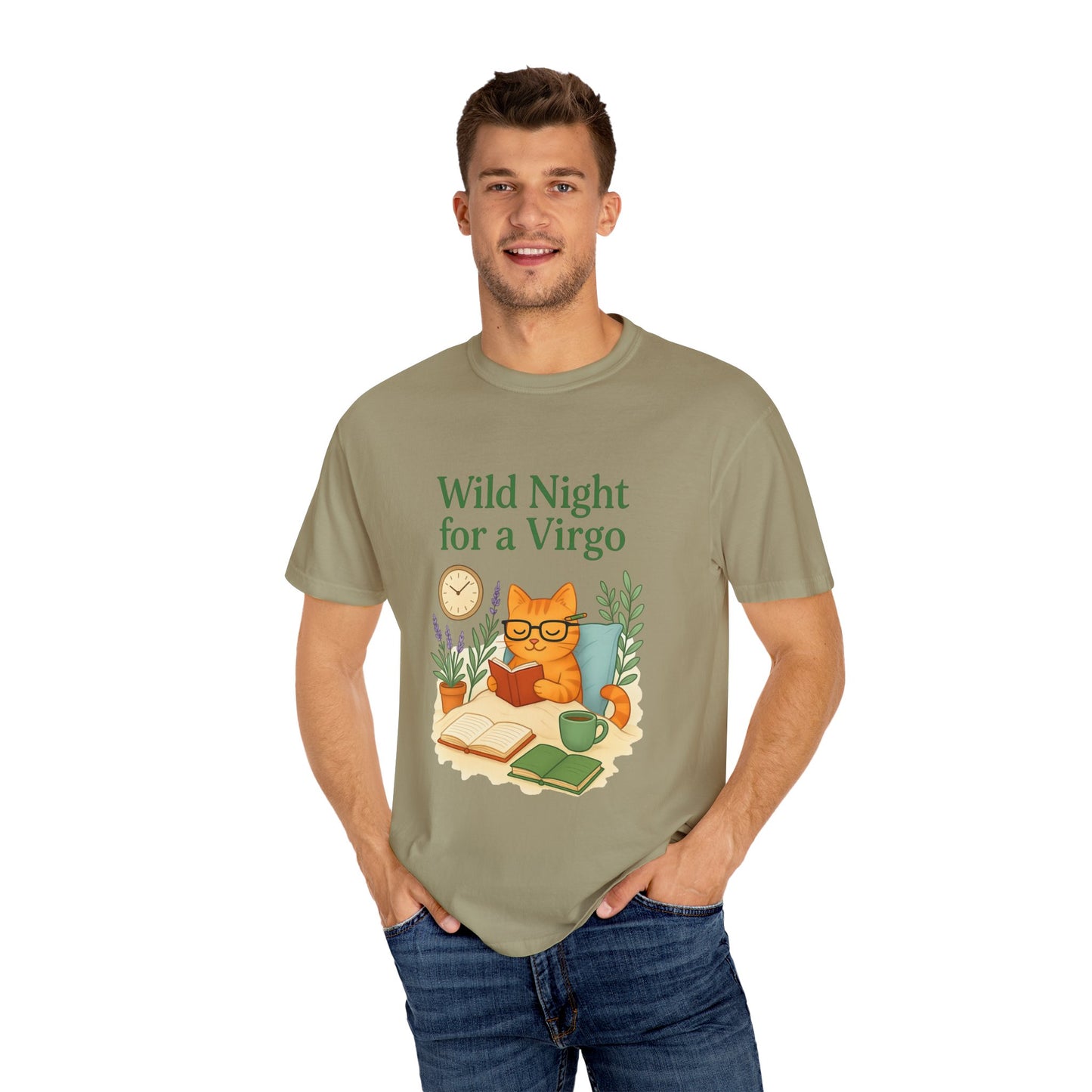 Wild Night for a Virgo – Cozy Cat Tee for Bookish Earth Signs