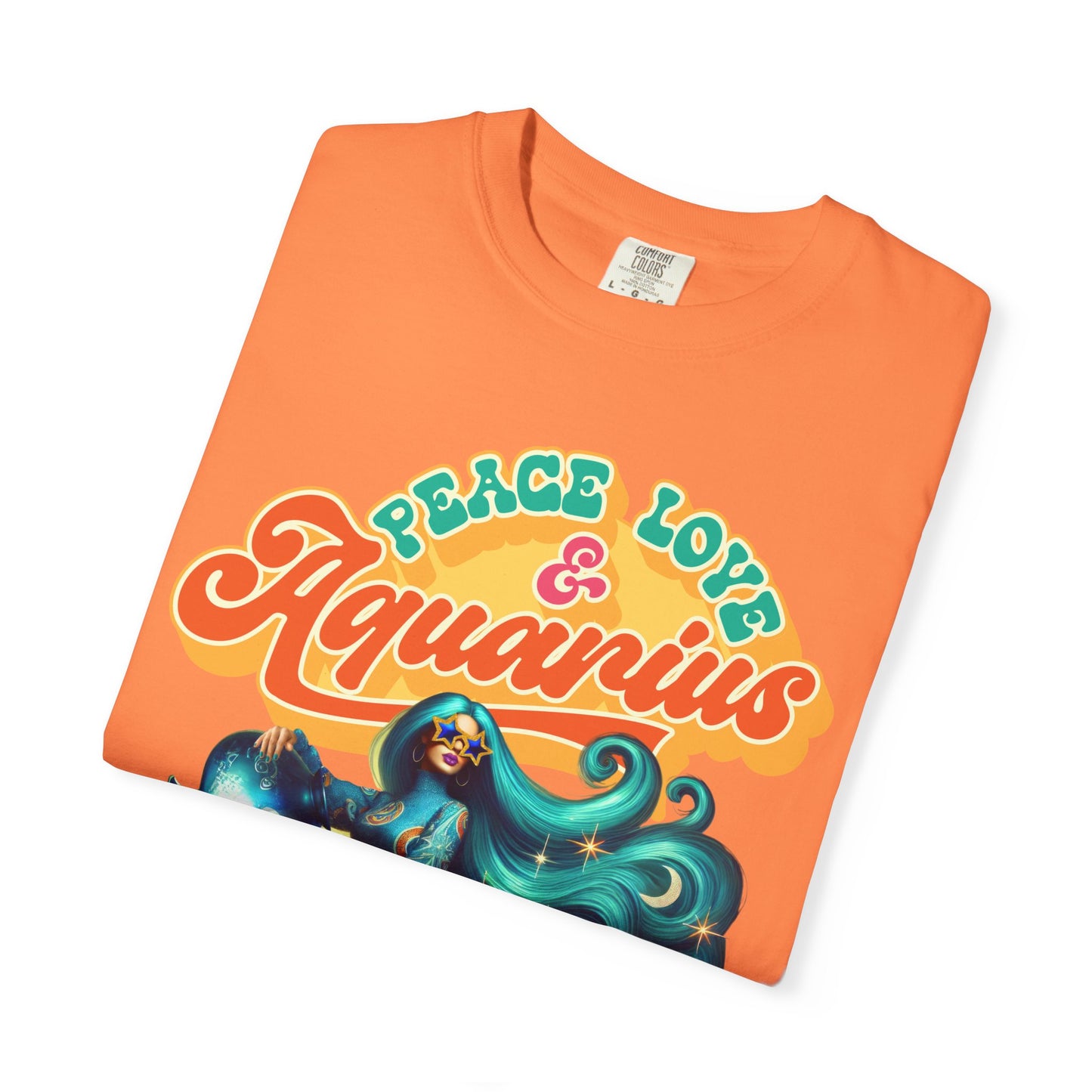 Peace Love & Aquarius – Retro Zodiac Water Bearer Tee