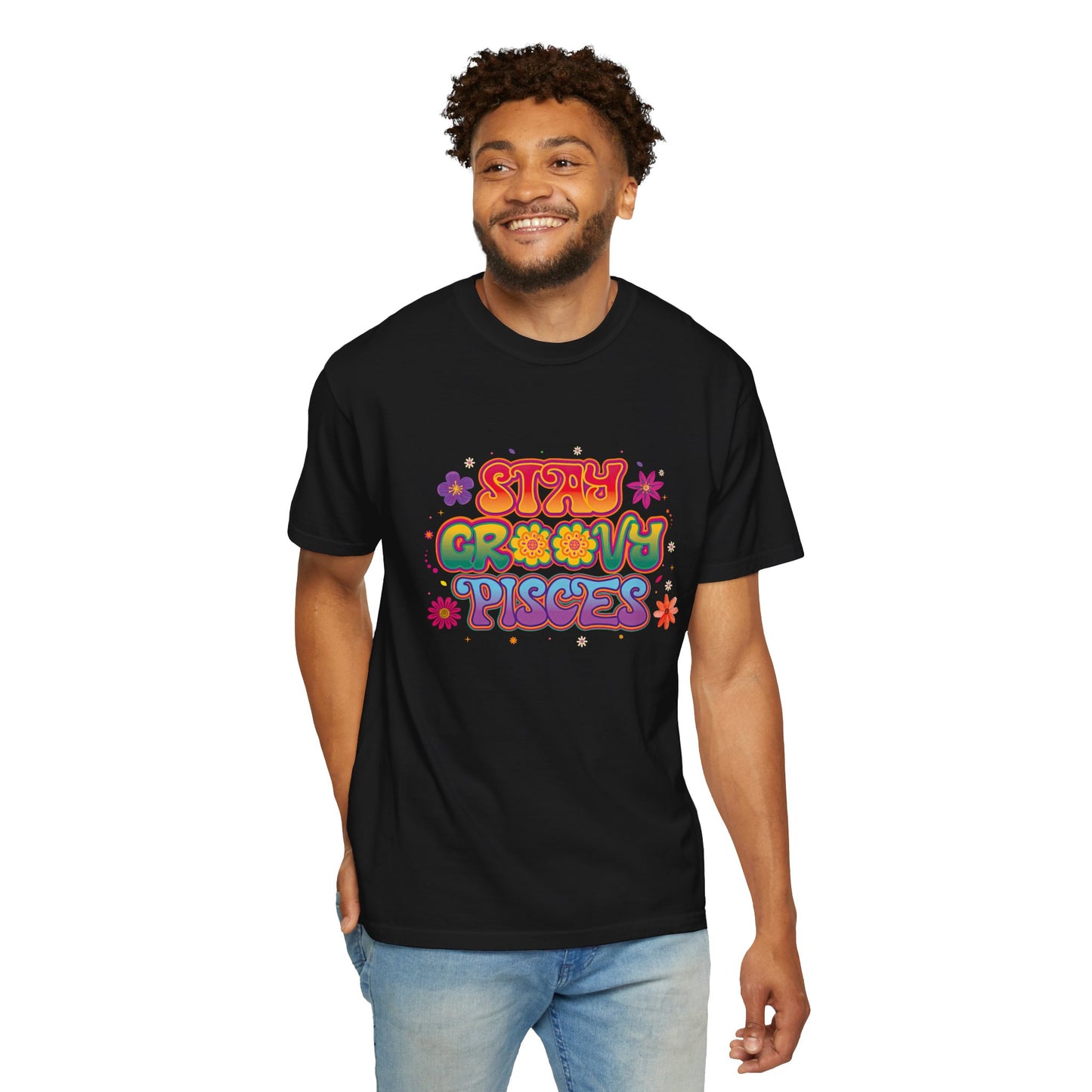 Stay Groovy Pisces - Retro Flower Power Zodiac Tee