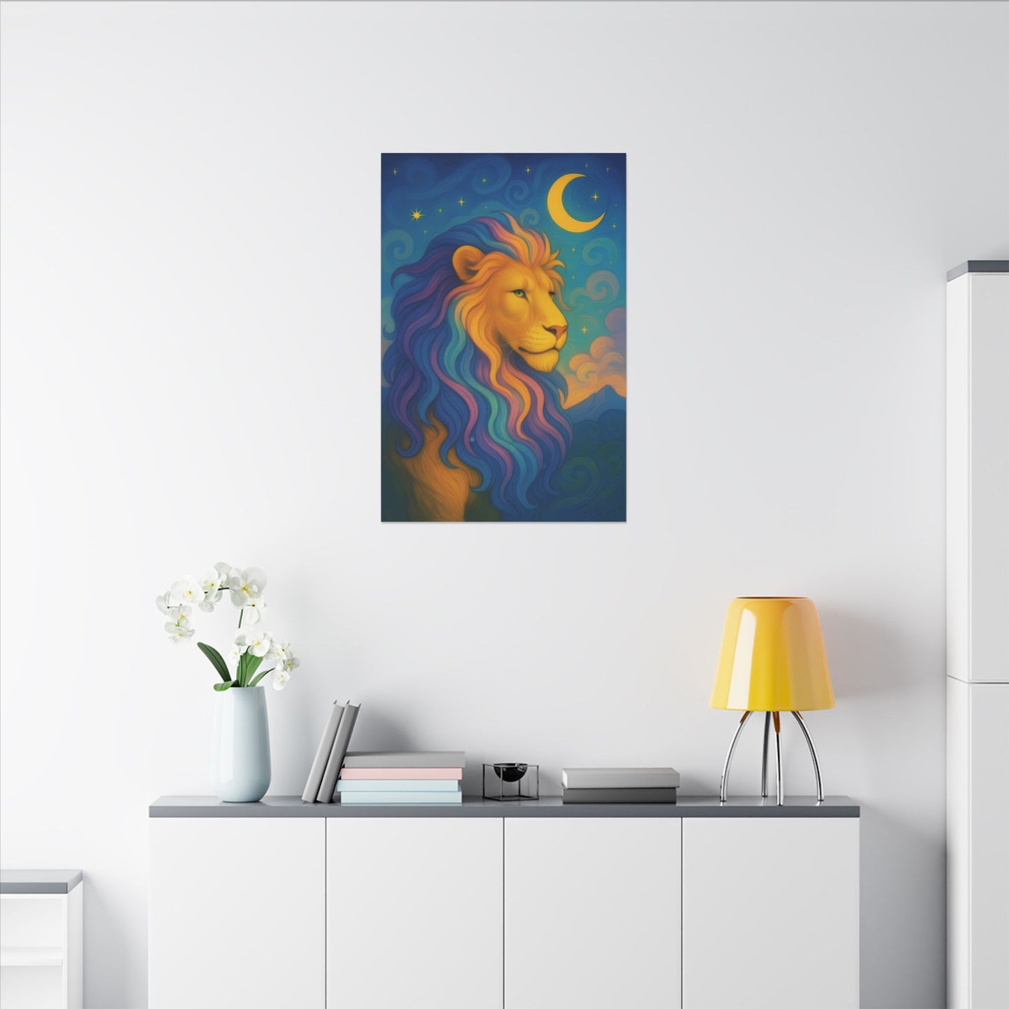Moonlit Majesty – Luminous Lion Wall Art (Leo Inspired)