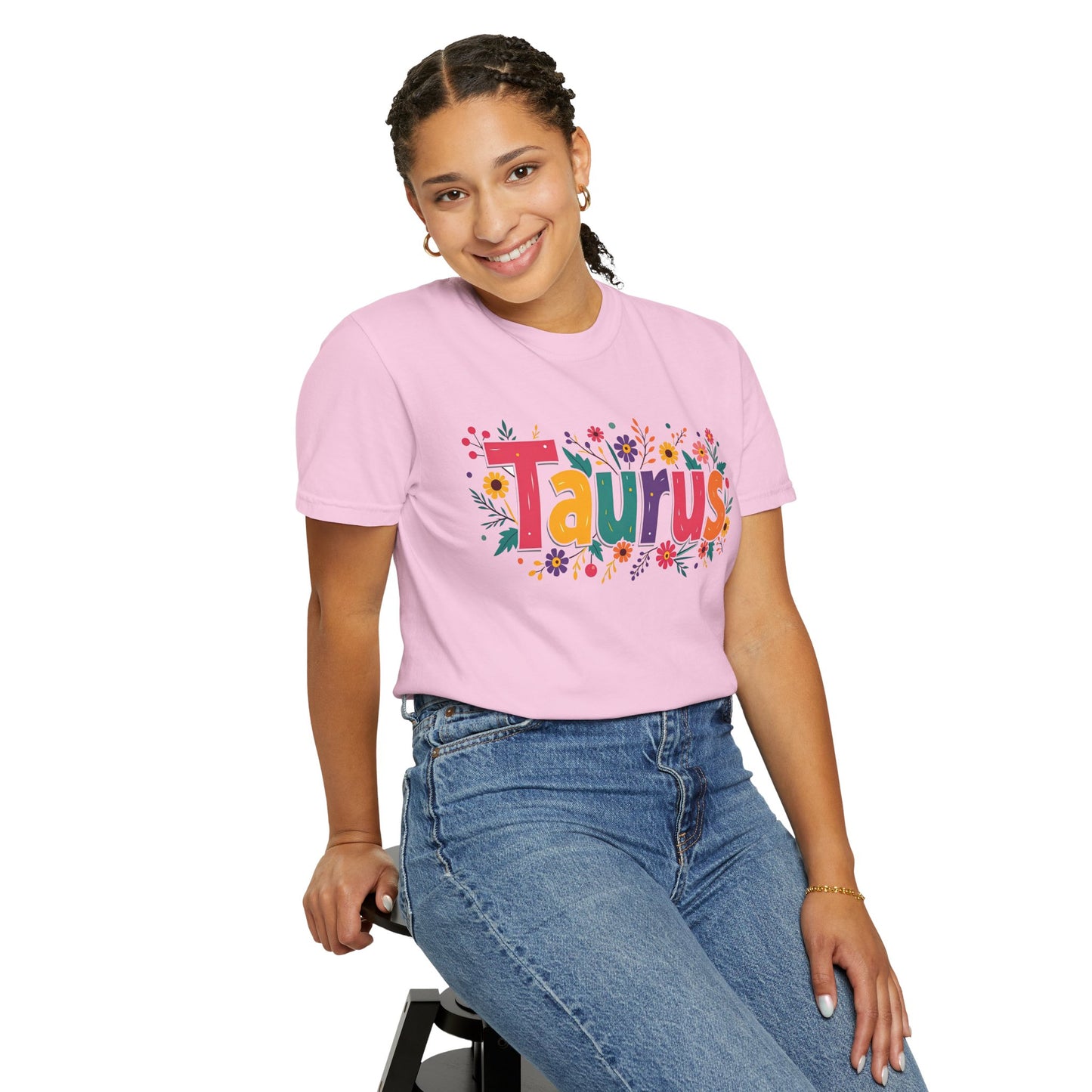 Taurus in Bloom – Colorful Floral Aesthetic Tee