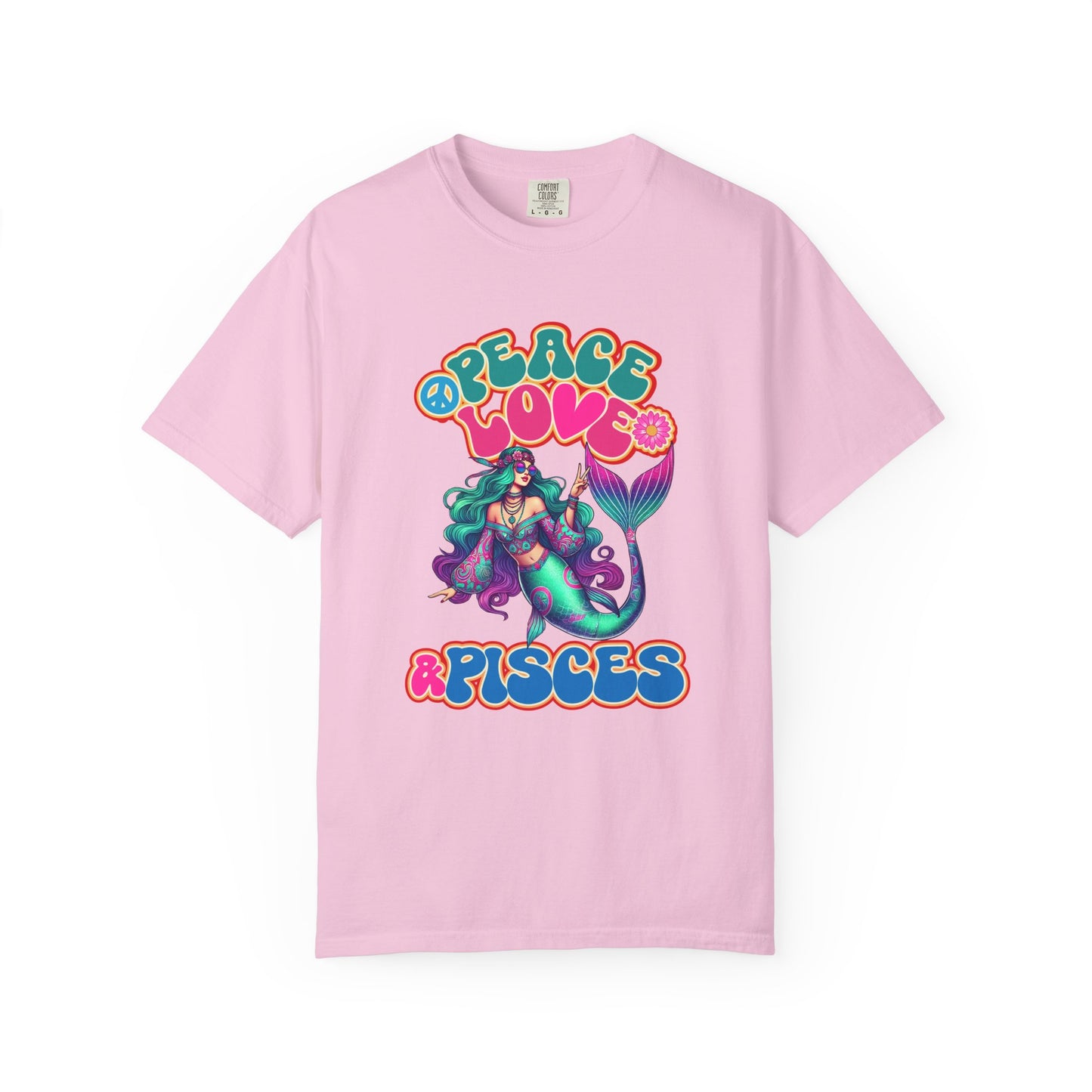 Peace Love & Pisces – Groovy Mermaid Retro Zodiac Tee