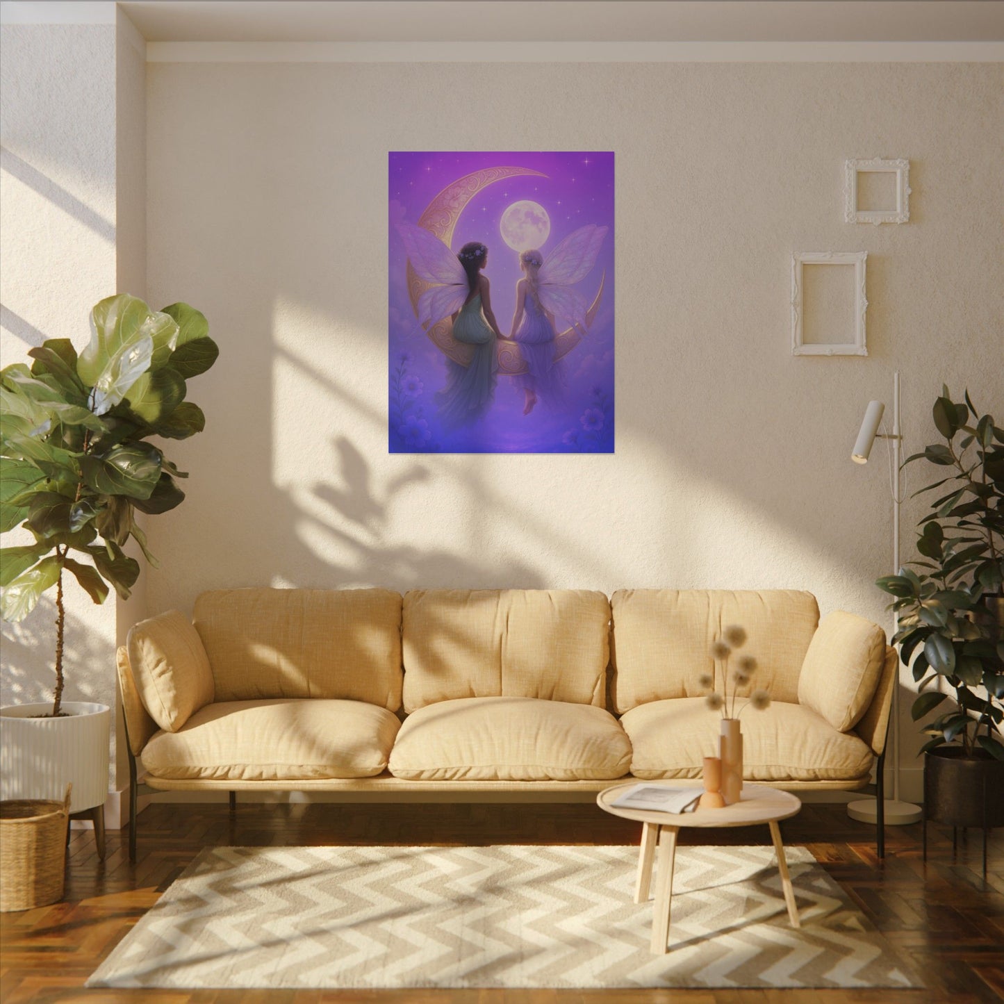 Fairy Friends on the Moon – Enchanted Purple Dream Wall Art