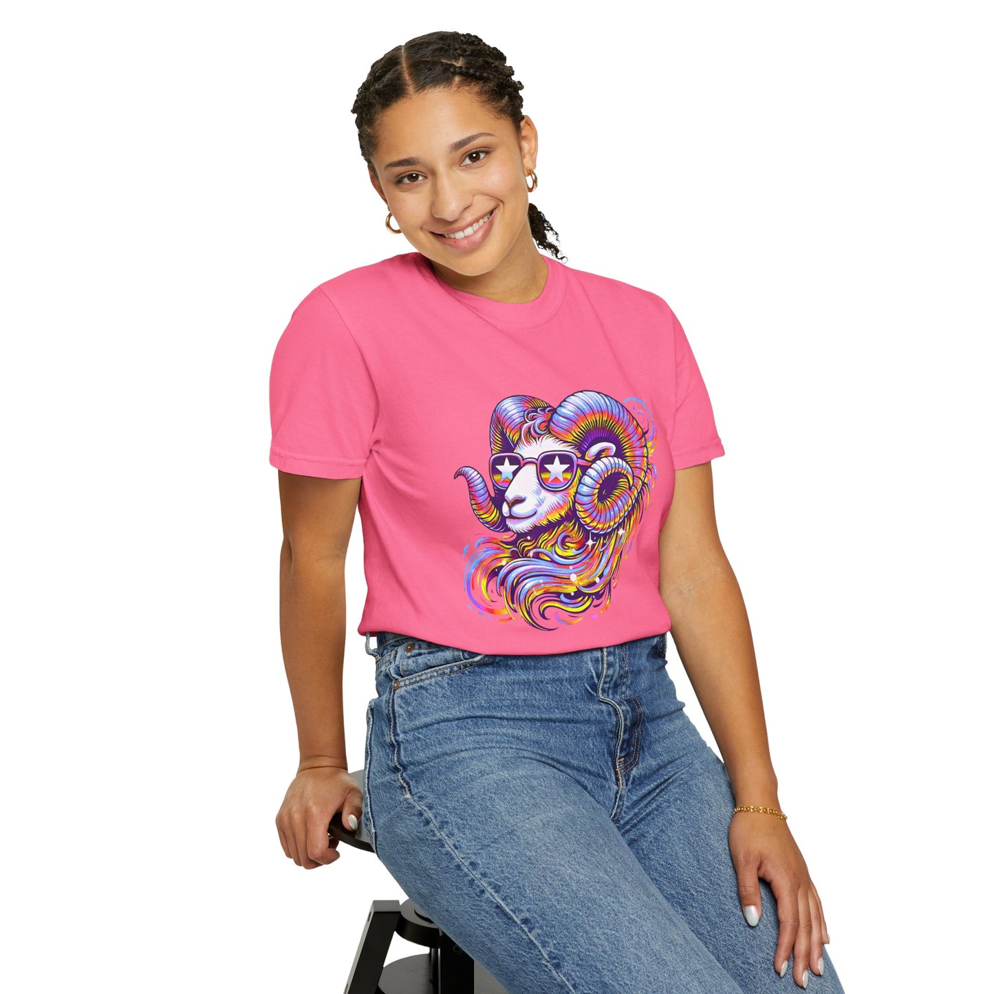 Psychedelic Aries Ram Tee – Retro Multicolor Zodiac Shirt
