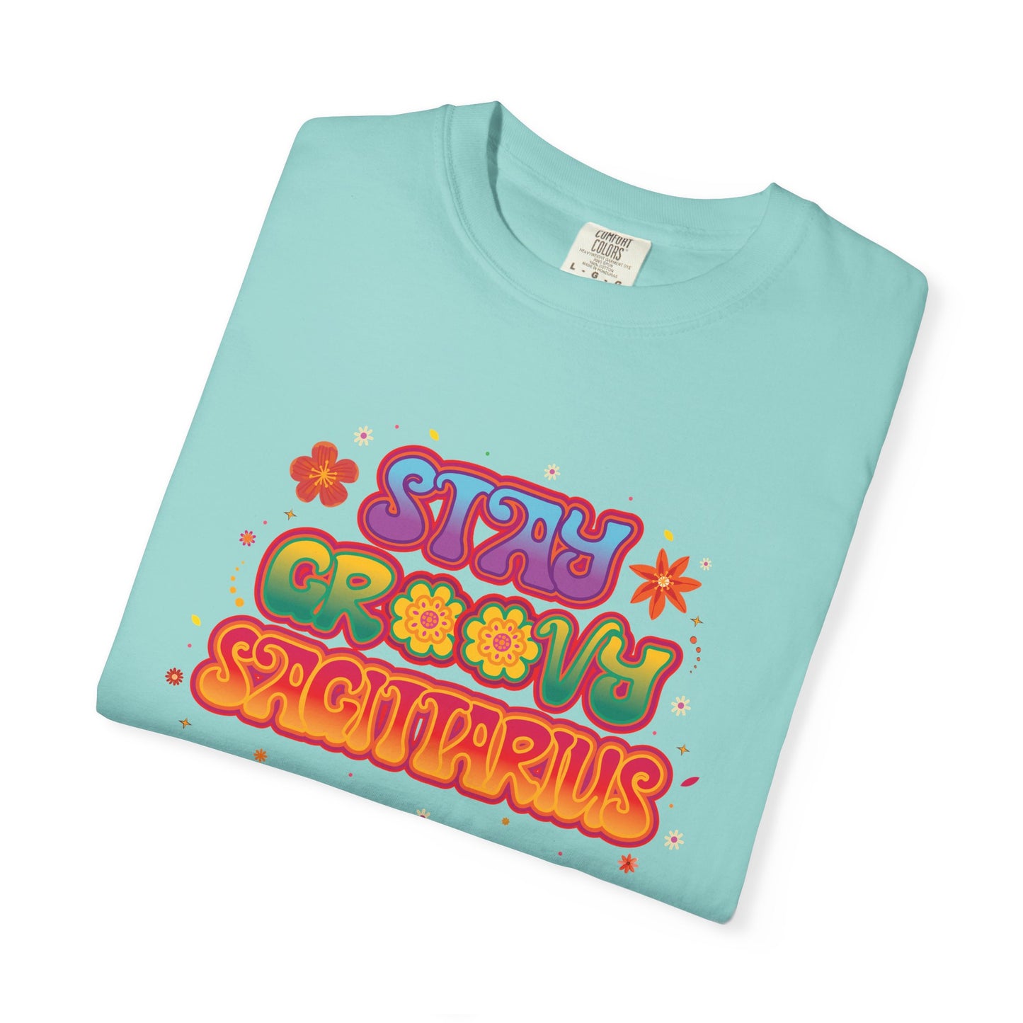 Stay Groovy Sagittarius – Retro Zodiac Flower Power Tee