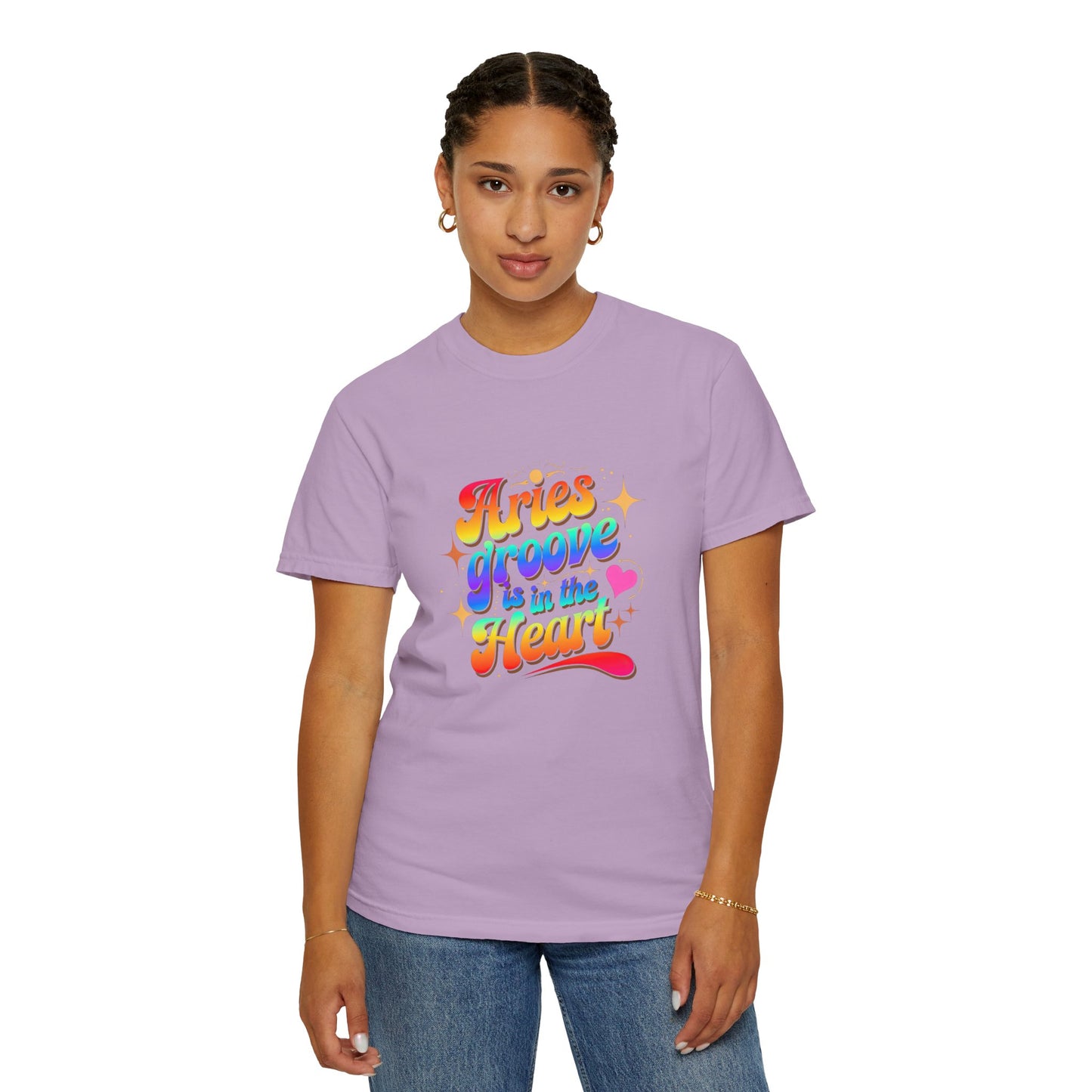 Aries Groove Is in the Heart – Rainbow Retro Zodiac Tee