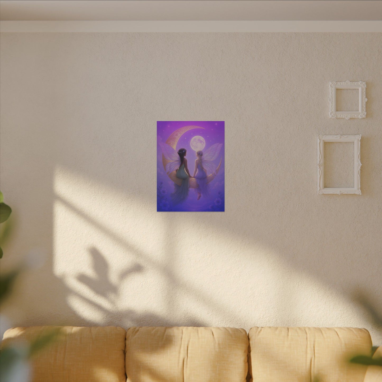Fairy Friends on the Moon – Enchanted Purple Dream Wall Art