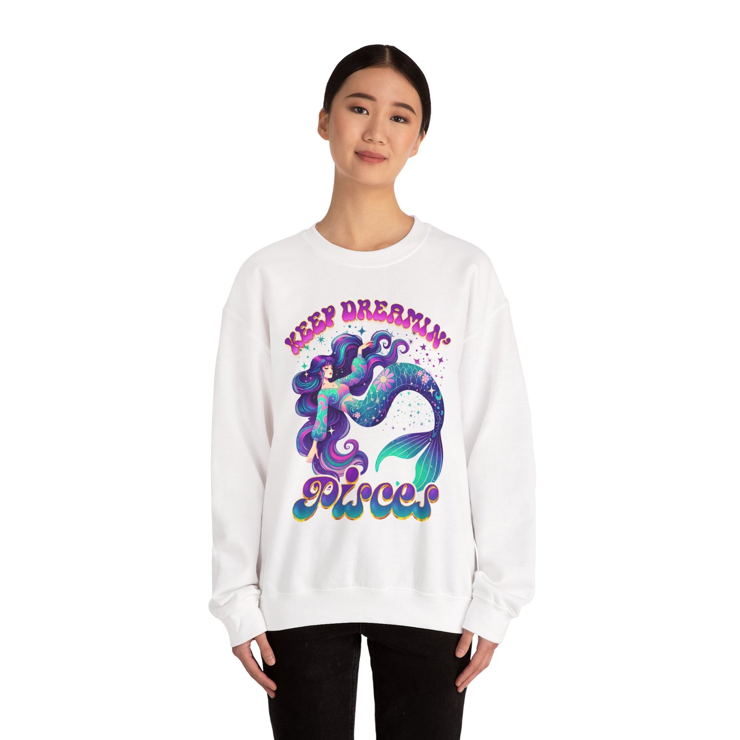 Keep Dreamin’ Pisces Sweatshirt | Celestial Mermaid Zodiac Crewneck | Cozy Astrology Gift for Dreamers | Water Sign Horoscope Apparel | Soft Star Sign Pullover