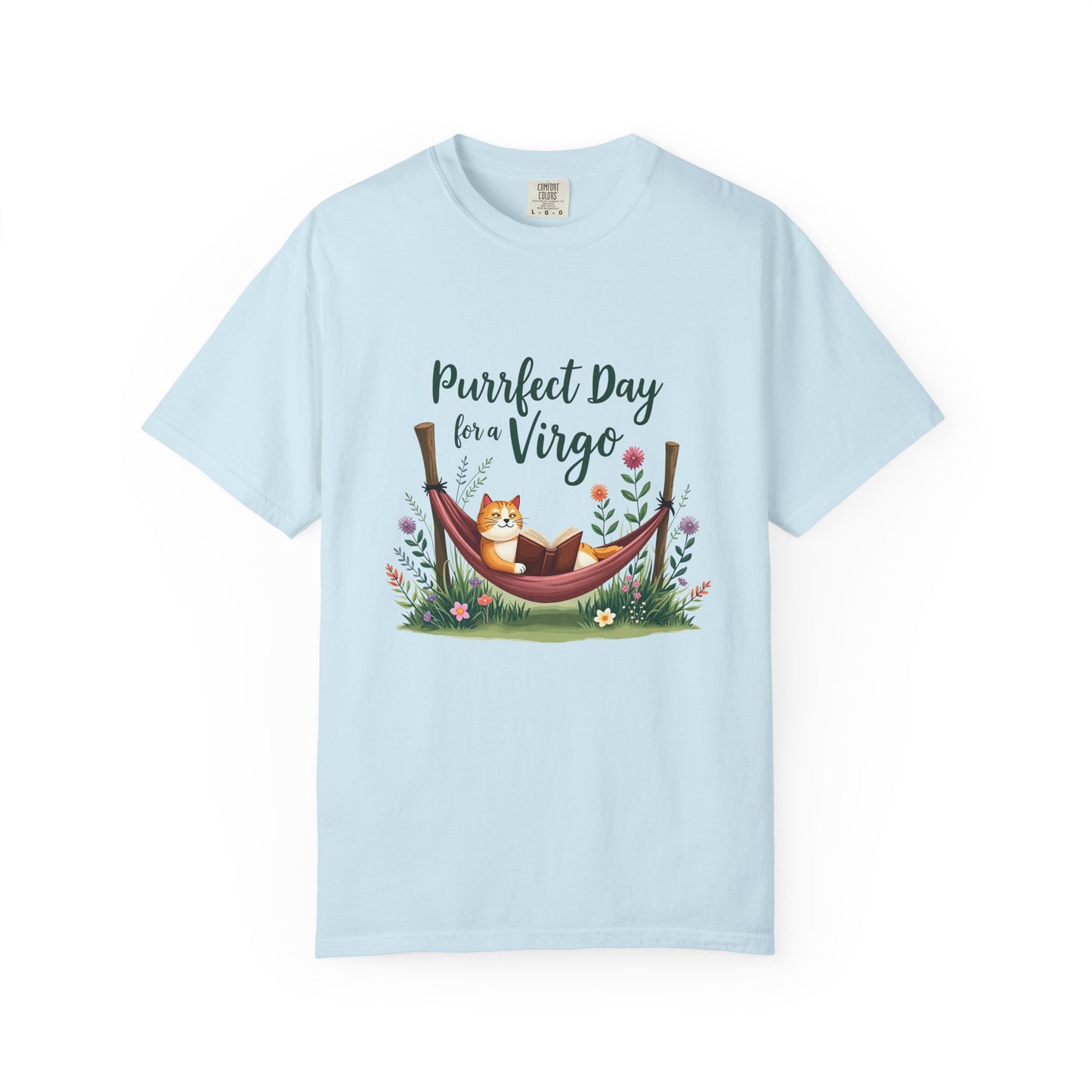 Purrfect Day for a Virgo – Cozy Cat & Hammock Zodiac Tee