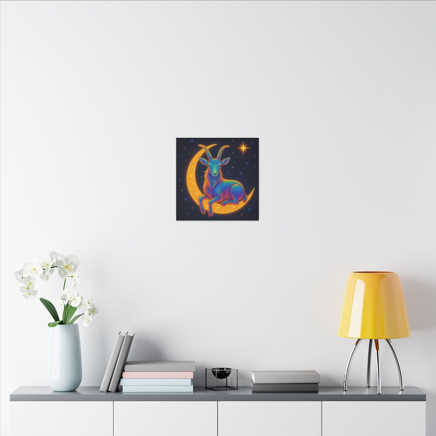 Rainbow Goat on the Moon – Capricorn Celestial Wall Art