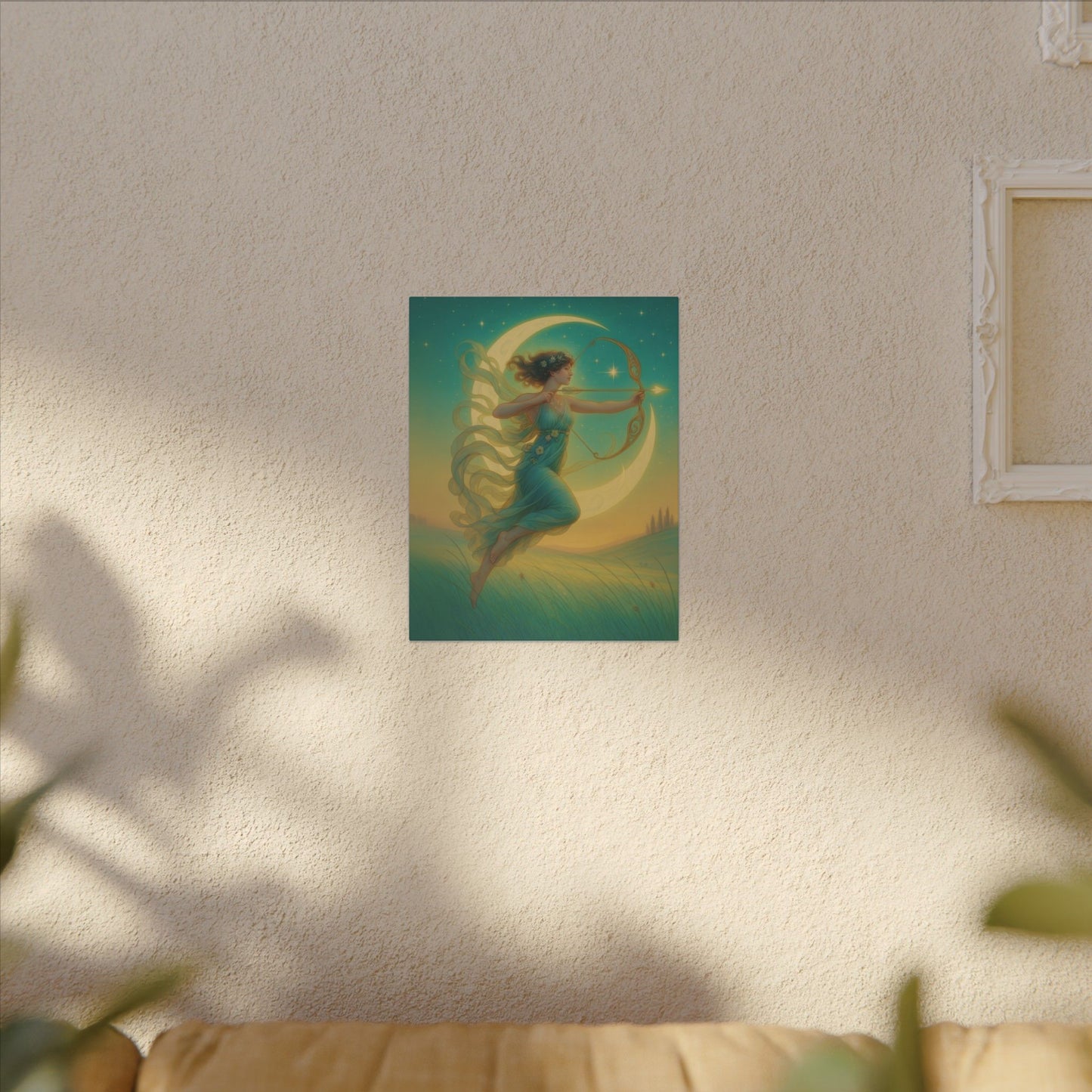 Artemis of the Stars – Celestial Moon Goddess Art Nouveau Canvas Wall Art