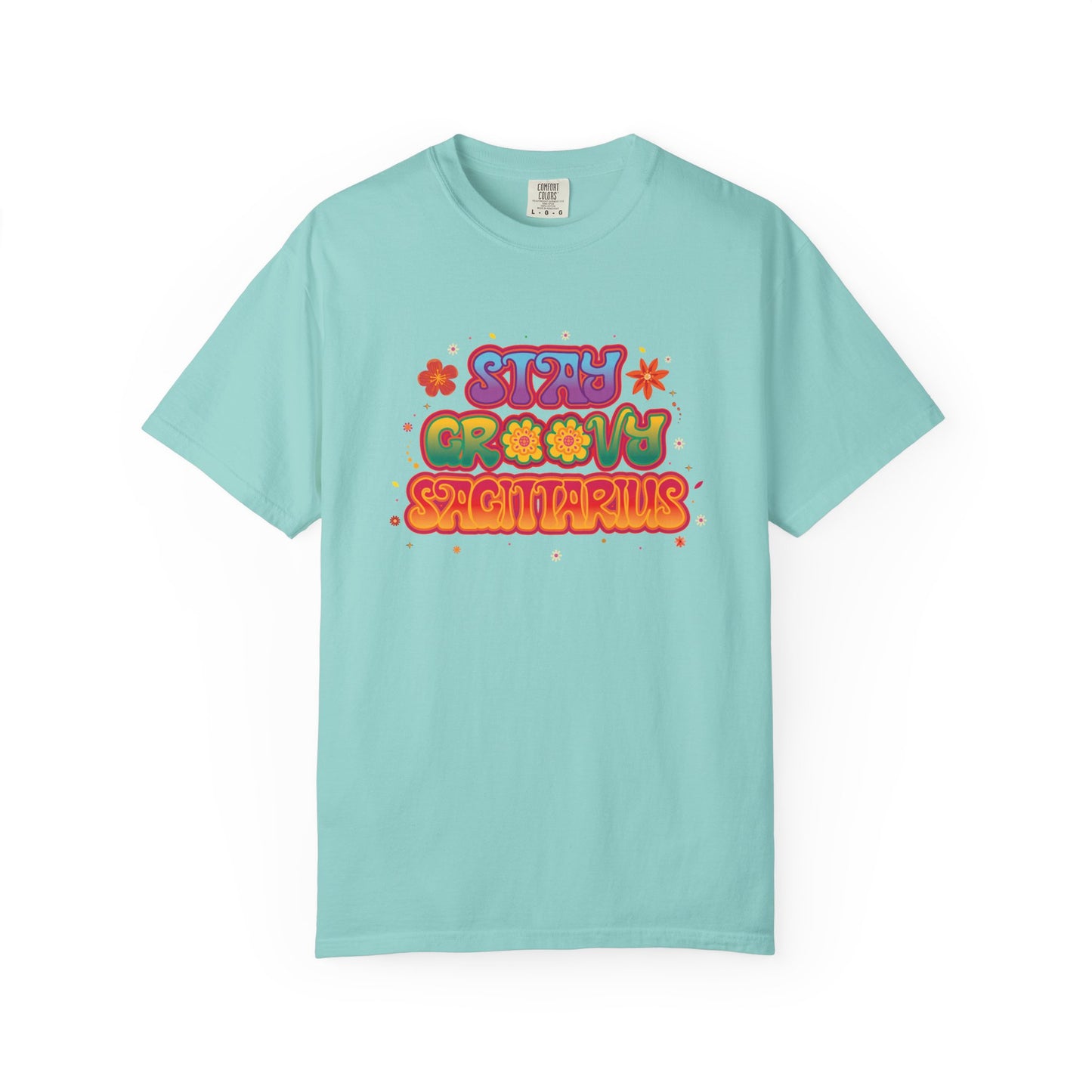 Stay Groovy Sagittarius – Retro Zodiac Flower Power Tee