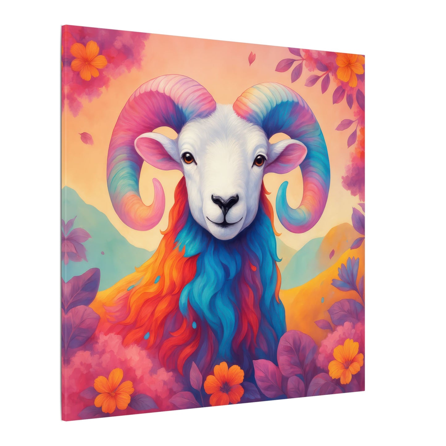 Rainbow Ram - Radiant Blossoms (Aries inspired) Wall Art