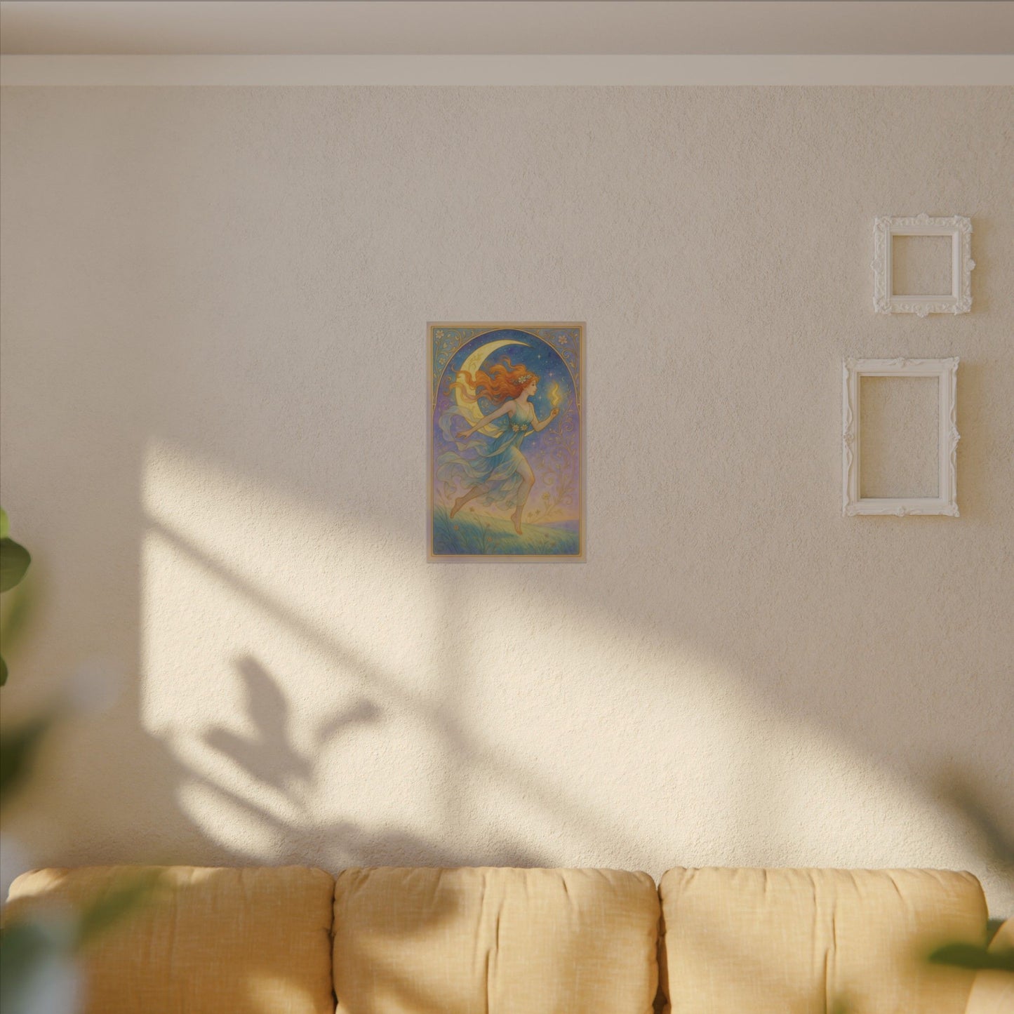 Flame Keeper Running Free – Moonlit Goddess Art Nouveau Canvas Wall Art