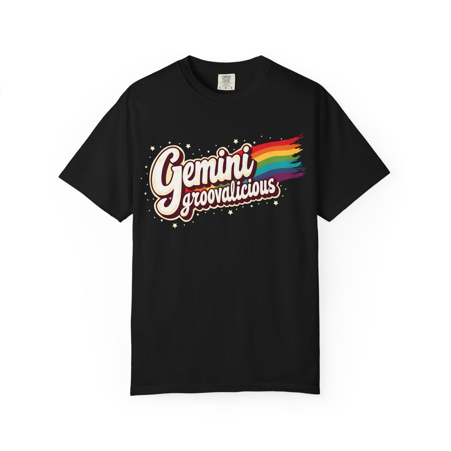 Gemini Groovalicious - Retro Rainbow Script Zodiac Tee